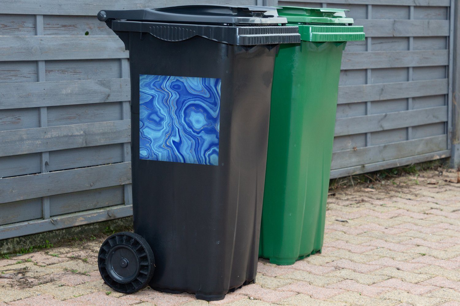 MuchoWow Wandsticker Blau - Achatgeode Steine - Container, - Marmor Abfalbehälter St), (1 Sticker, Mülleimer-aufkleber, Mülltonne