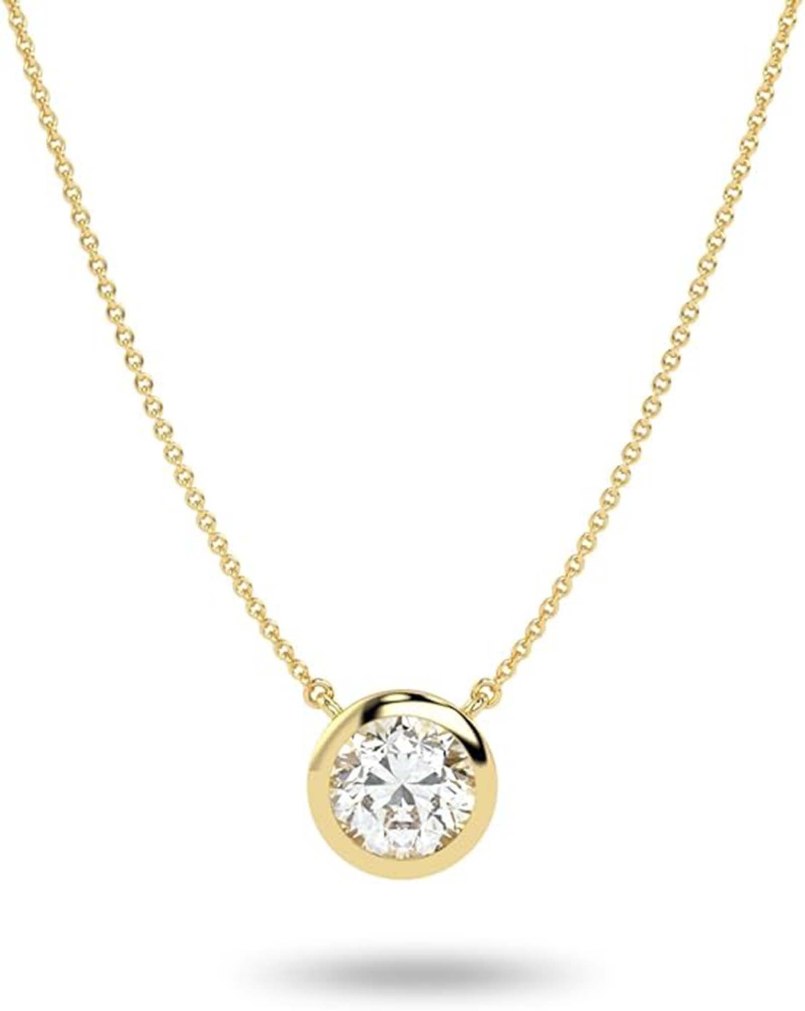 Kette mit Anhänger D/E VVS2 3EX, 14K Gold, 1/2 bis 3 Karat runde Labordiamanten Halskette