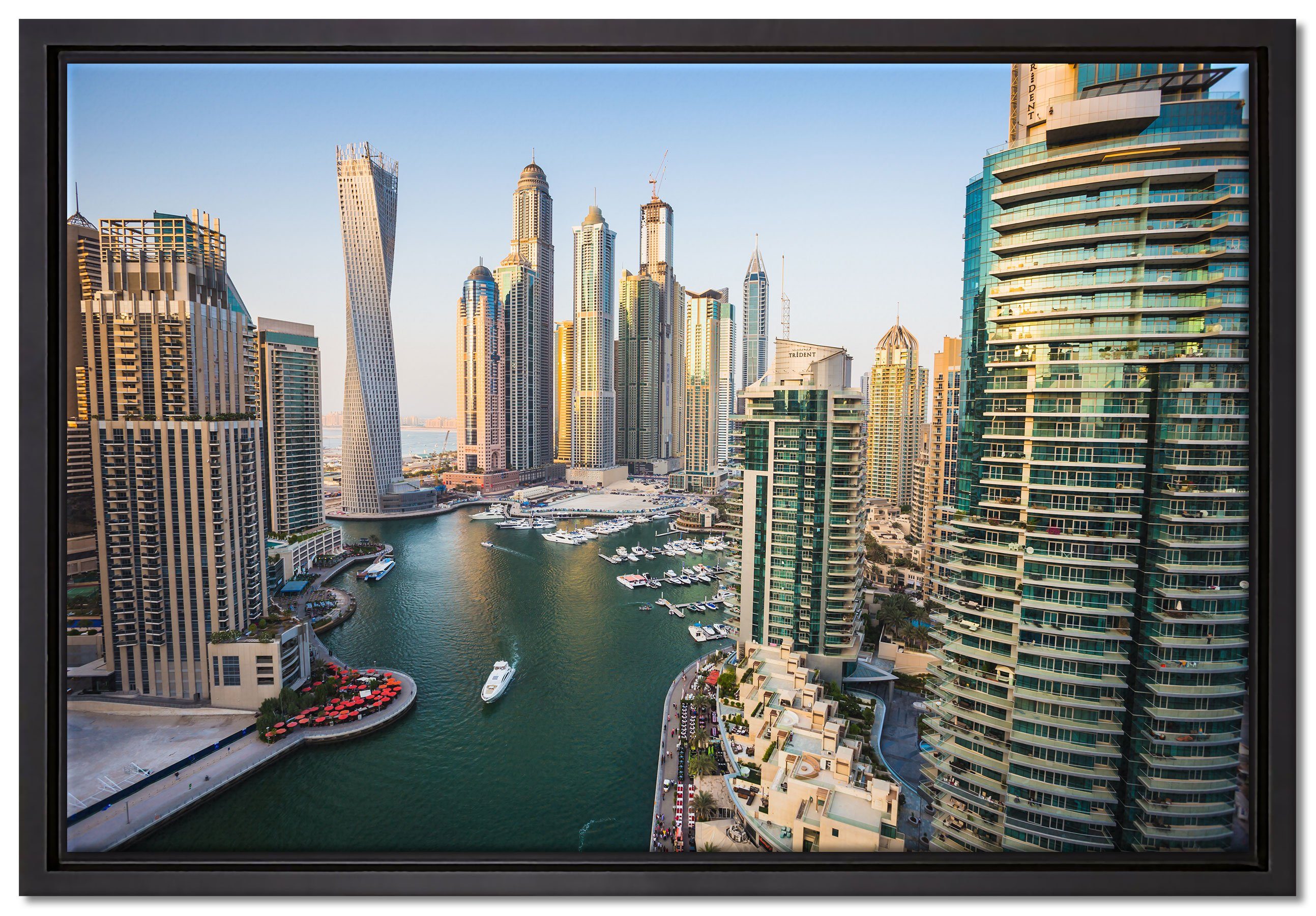 Pixxprint Leinwandbild Dubai Metropole, Wanddekoration (1 St), Leinwandbild fertig bespannt, in einem Schattenfugen-Bilderrahmen gefasst, inkl. Zackenaufhänger