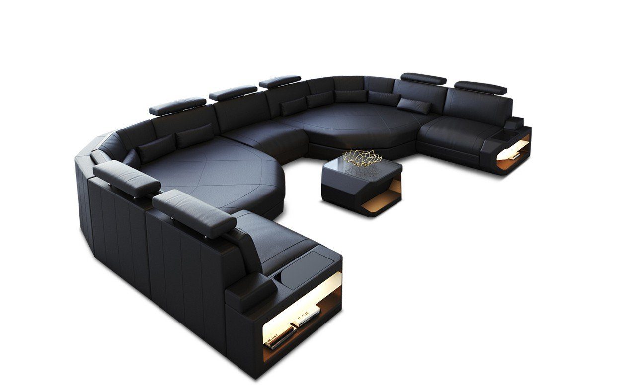 Ledersofa LED, XXL mit Couch, Couch Designersofa U Asti Wohnlandschaft Form Dreams Sofa Leder Sofa,