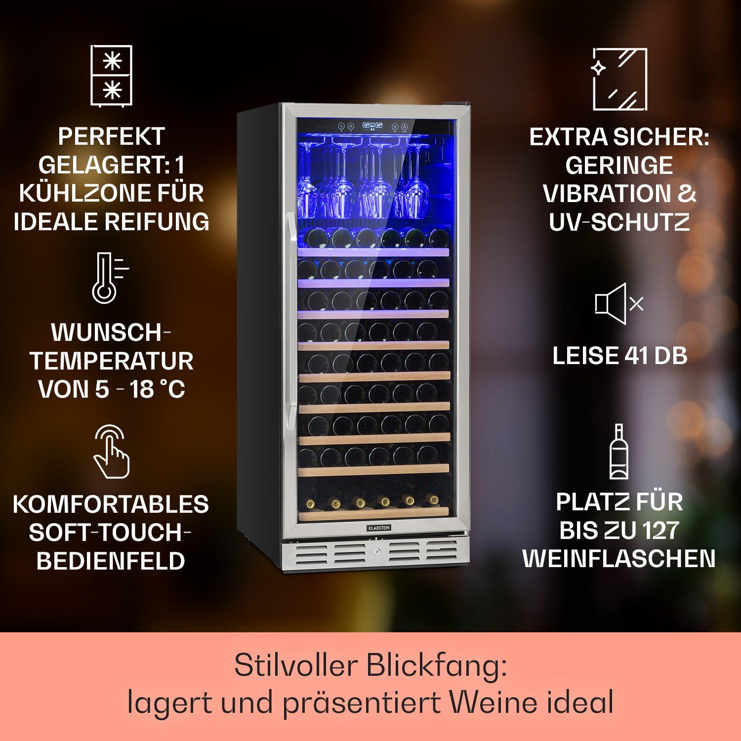 Klarstein Weinkühlschrank Vinovilla Grande 127, für 127 Standardflaschen á 0,75l,Wein Flaschenkühlschrank Weintemperierschrank Weinschrank Kühlschrank