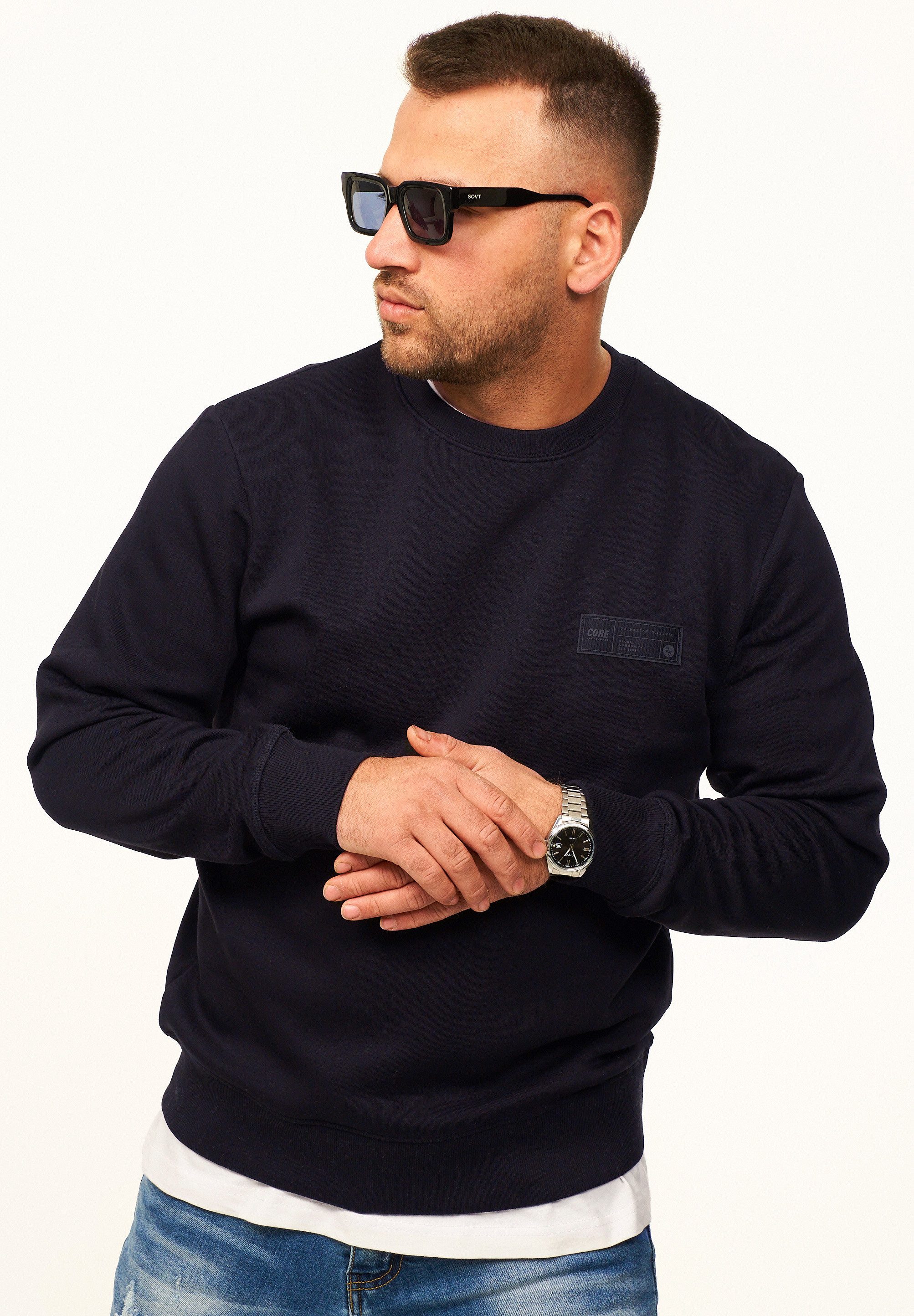 Jack & Jones Sweatshirt Pullover - Rundhalspullover mit Crew-Neck im Regular Fit für Herren Männer Sweatpullover mit Logo-Patch aus Baumwollmischung