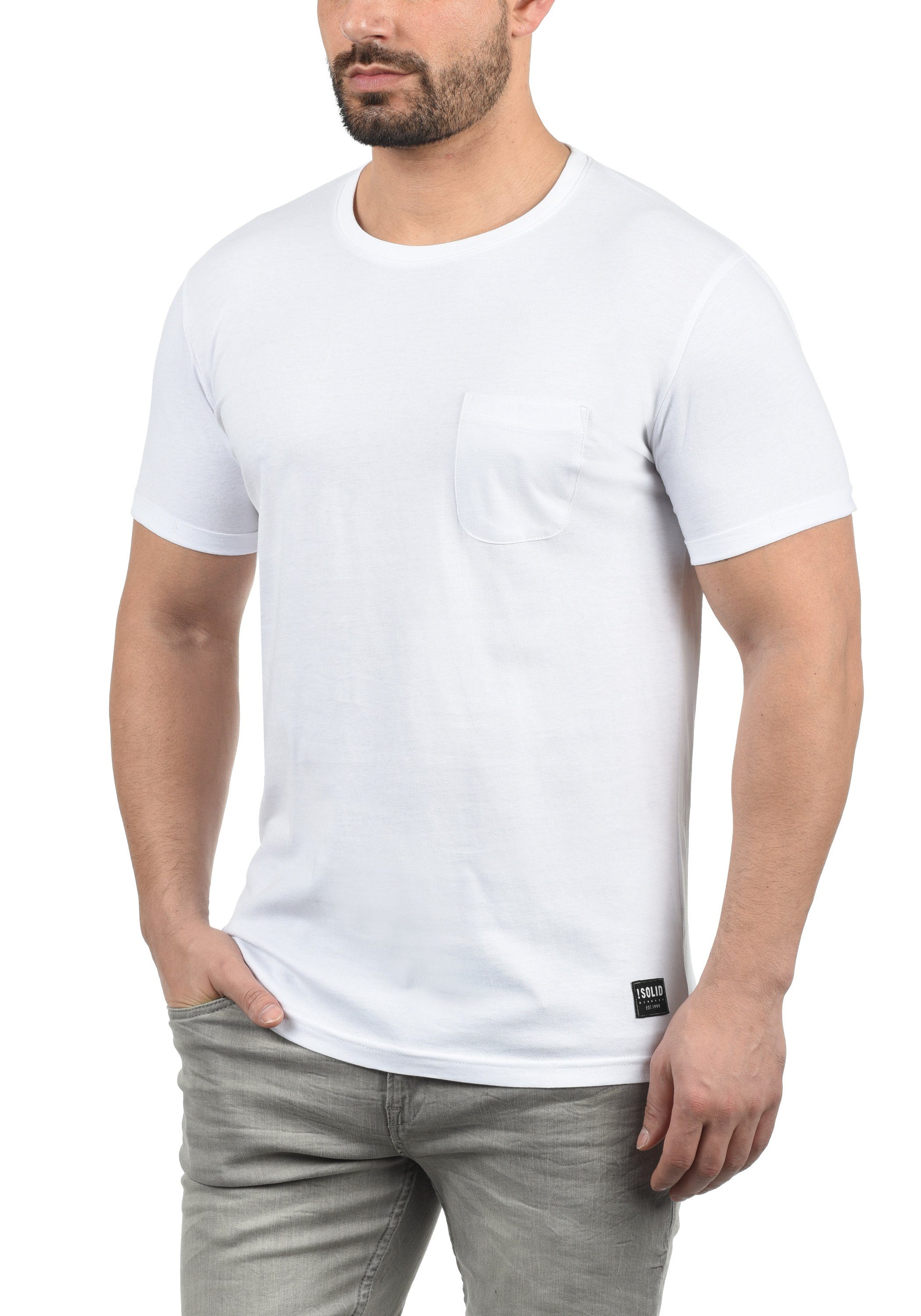 Rundhalsshirt !Solid Kurzarmshirt (0001) White SDBob mit Brusttasche