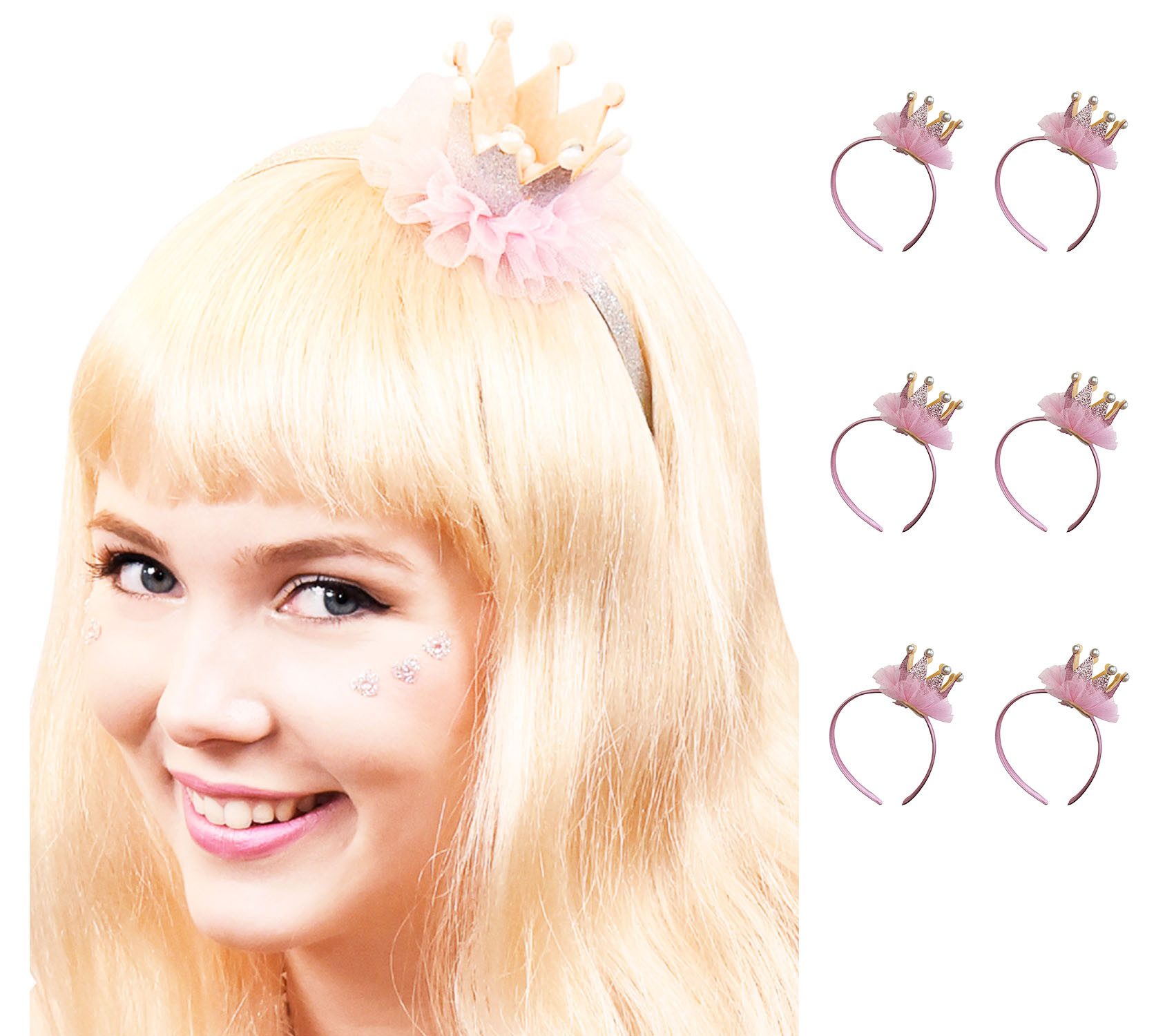 Das Kostümland Kostüm Prinzessin Glitzer Krone mit Perlen und Rüschen