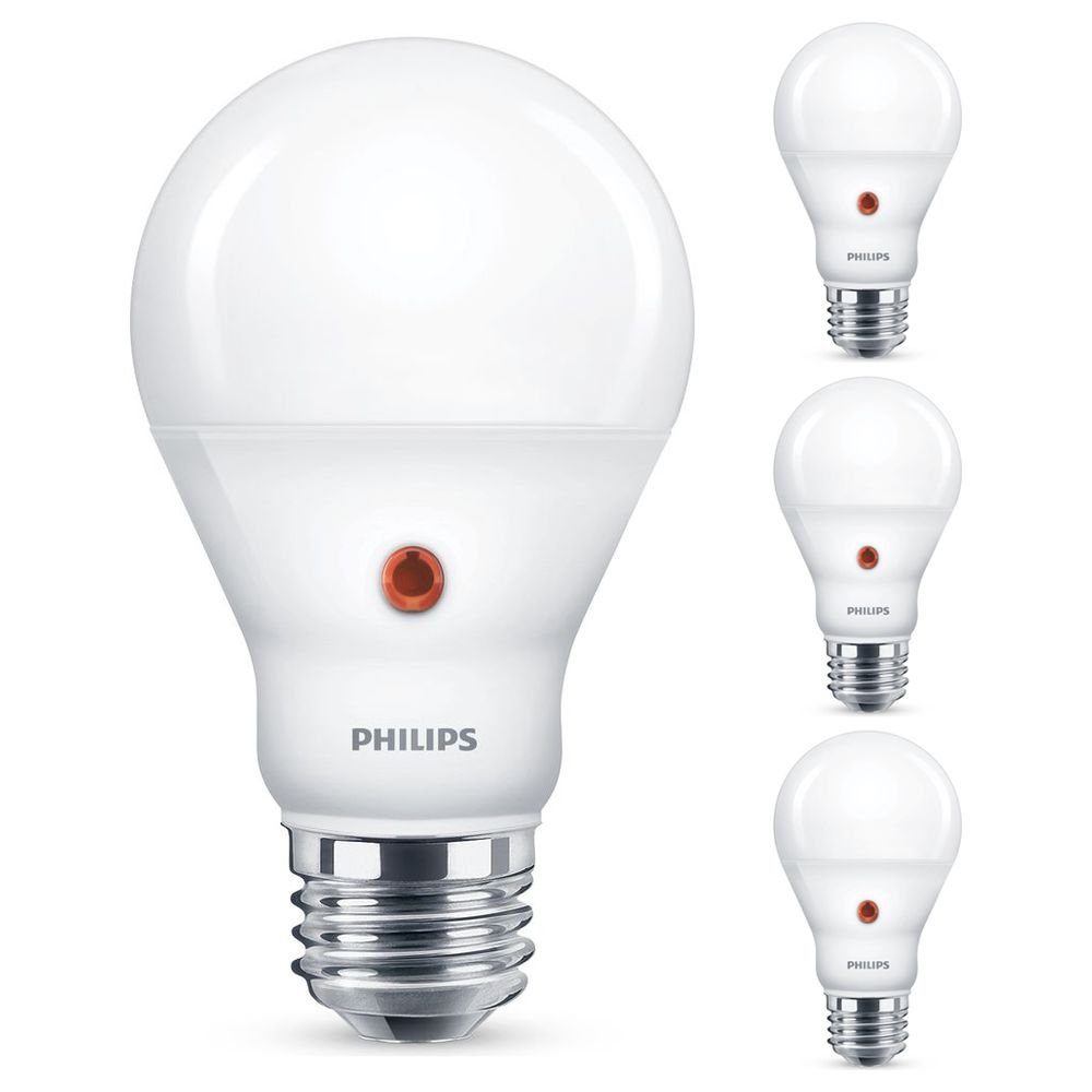 Philips LED-Leuchtmittel LED Lampe mit Dämmerungssensor ersetzt 60W, E27, n.v, warmweiss