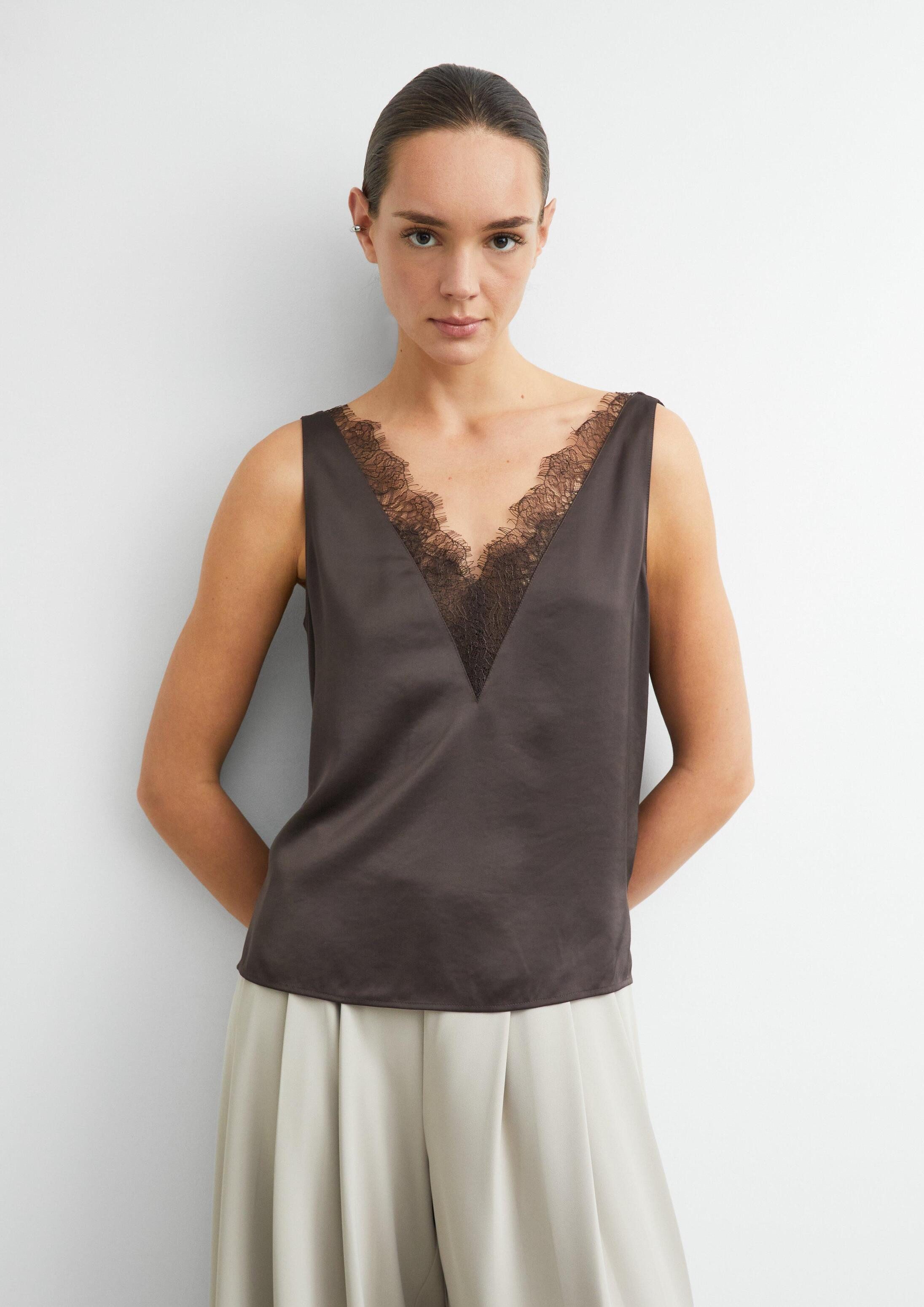 comma Blusentop Bluse Satintop mit Spitze