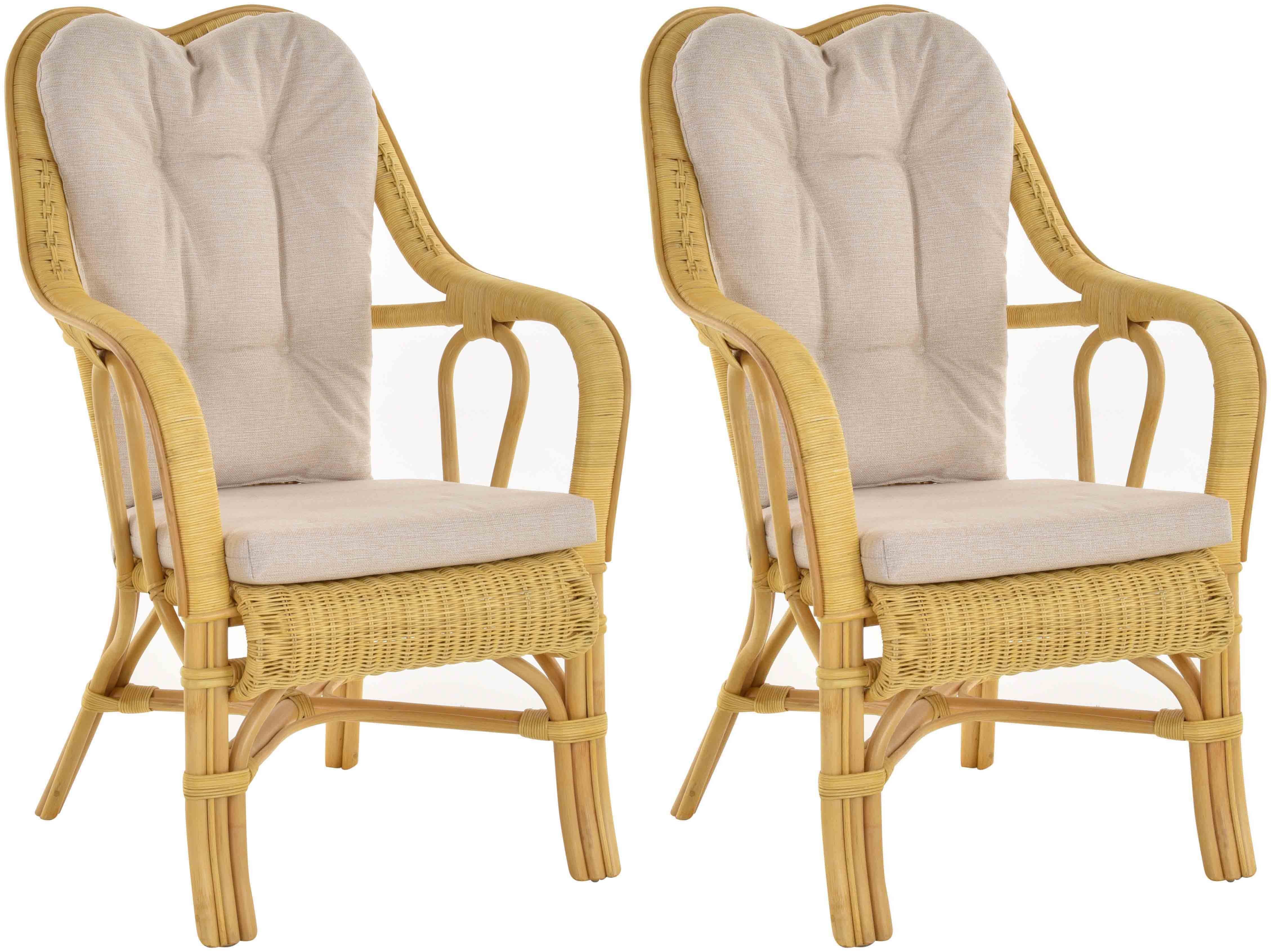 Krines Home Loungesessel Set/2 Rattan Wintergartensessel Harrison Wintergarten Rattansessel (2-St., 2er-Set), hohe Rückenlehne mit Armlehne Creme