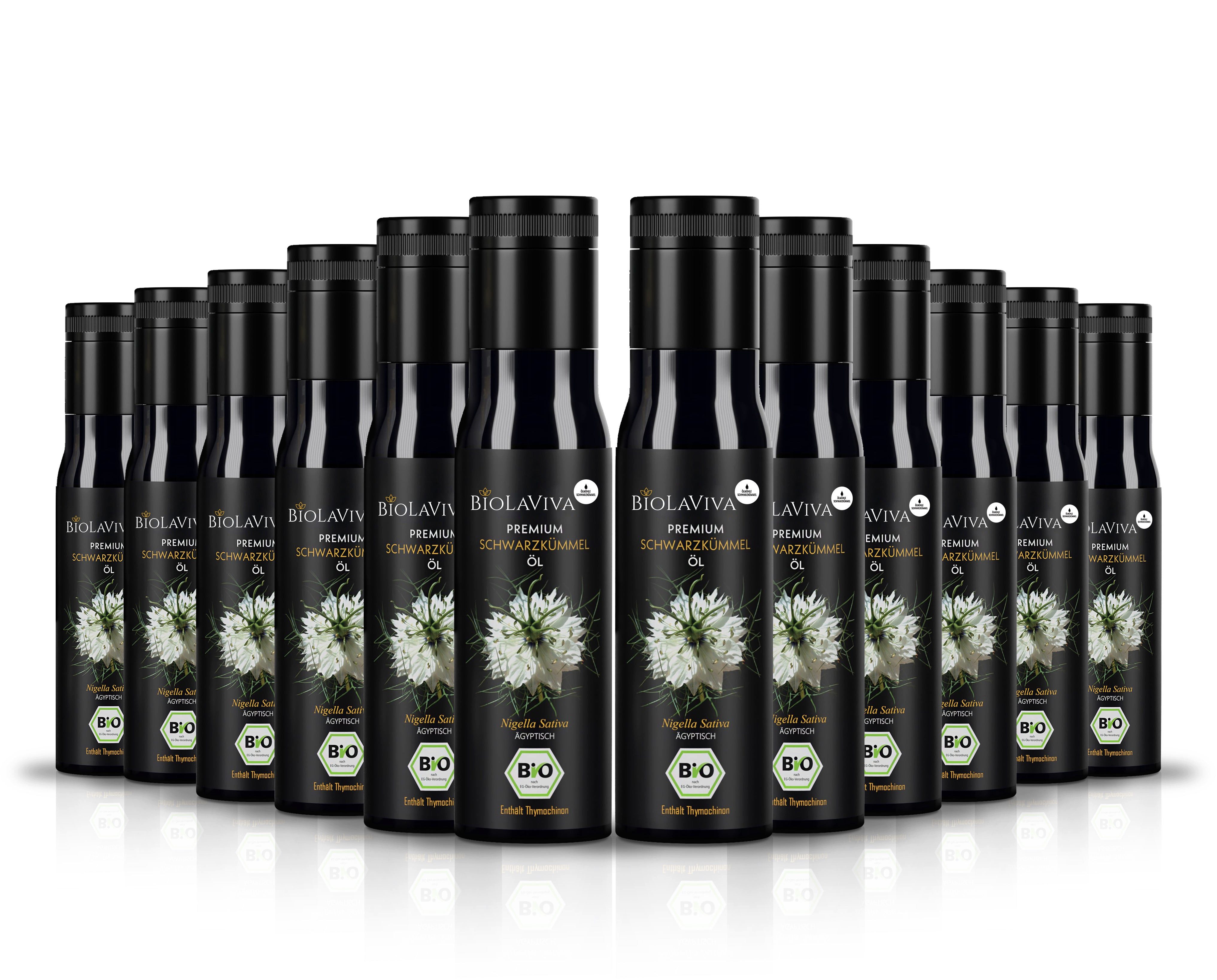 BIOLAVIVA Speiseöl 12 × BIO Schwarzkümmelöl ungefiltert 100ml