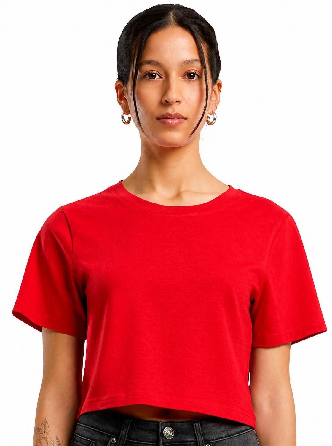 Build Your Brand Rundhalsshirt Damen Cropped Tee / Single Jersey / Kurz geschnitten