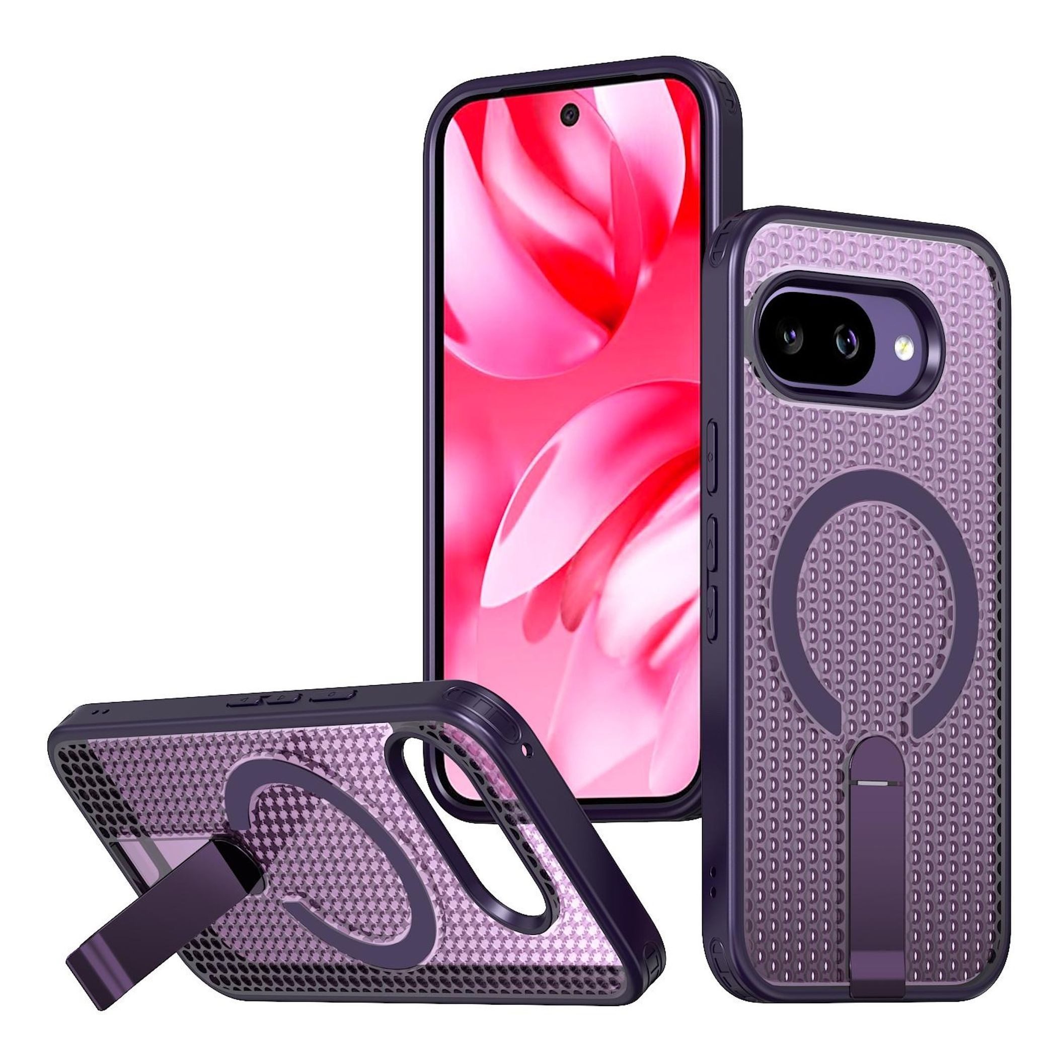 Wigento Handyhülle MagSafe für Google Pixel 10a Honeycomb Design Kühlend Cover Lila 6,3 Zoll, MagSafe, Standfunktion, Kühlstruktur