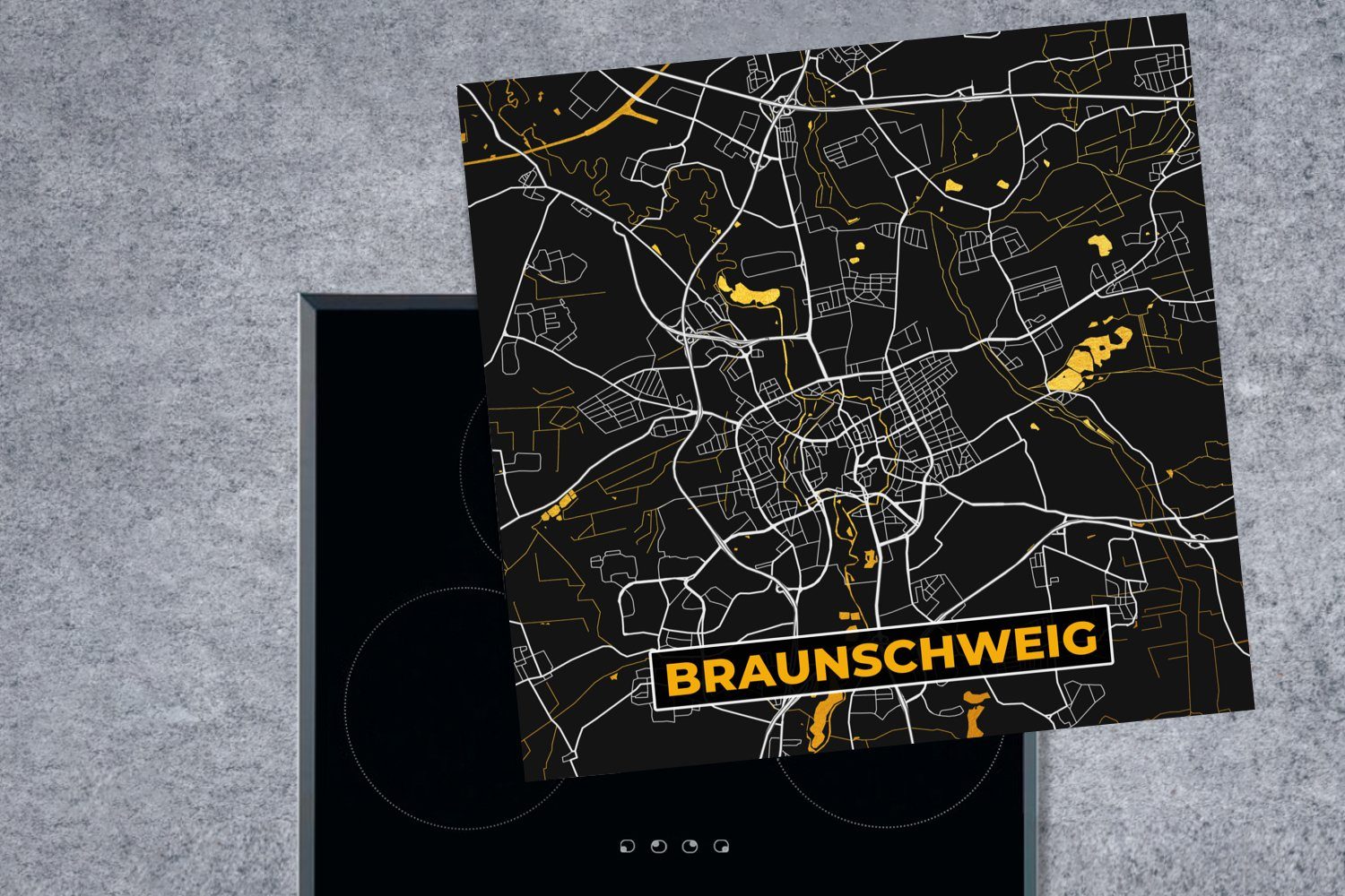 (1 - - cm, Stadtplan - Vinyl, - Braunschweig Arbeitsplatte Karte tlg), 78x78 küche Ceranfeldabdeckung, Herdblende-/Abdeckplatte Gold Deutschland, MuchoWow für