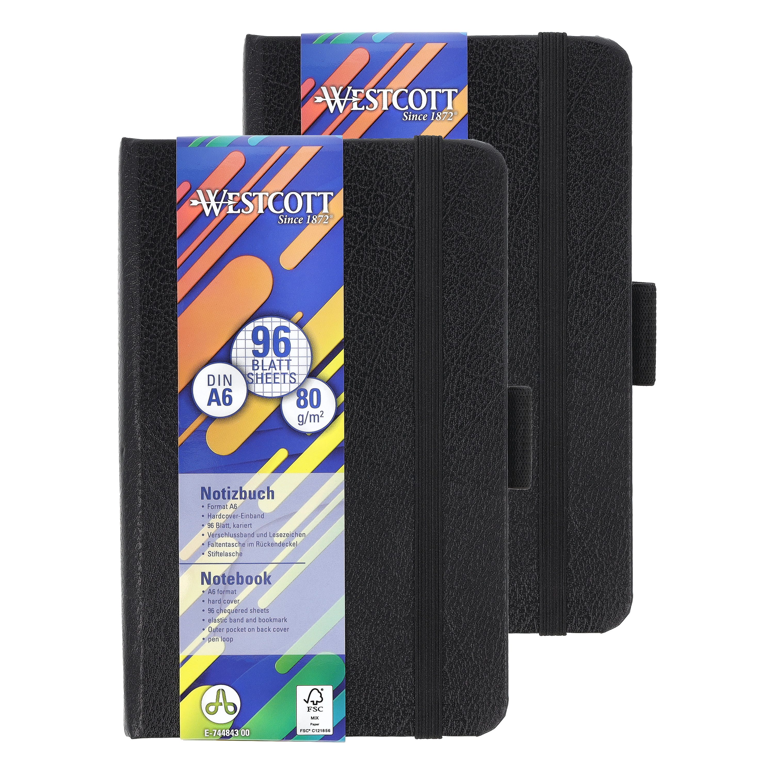 Notizbuch DIN A6 kariert (2er-Set), 192 Seiten im Hardcover, 80 g/m² FSC