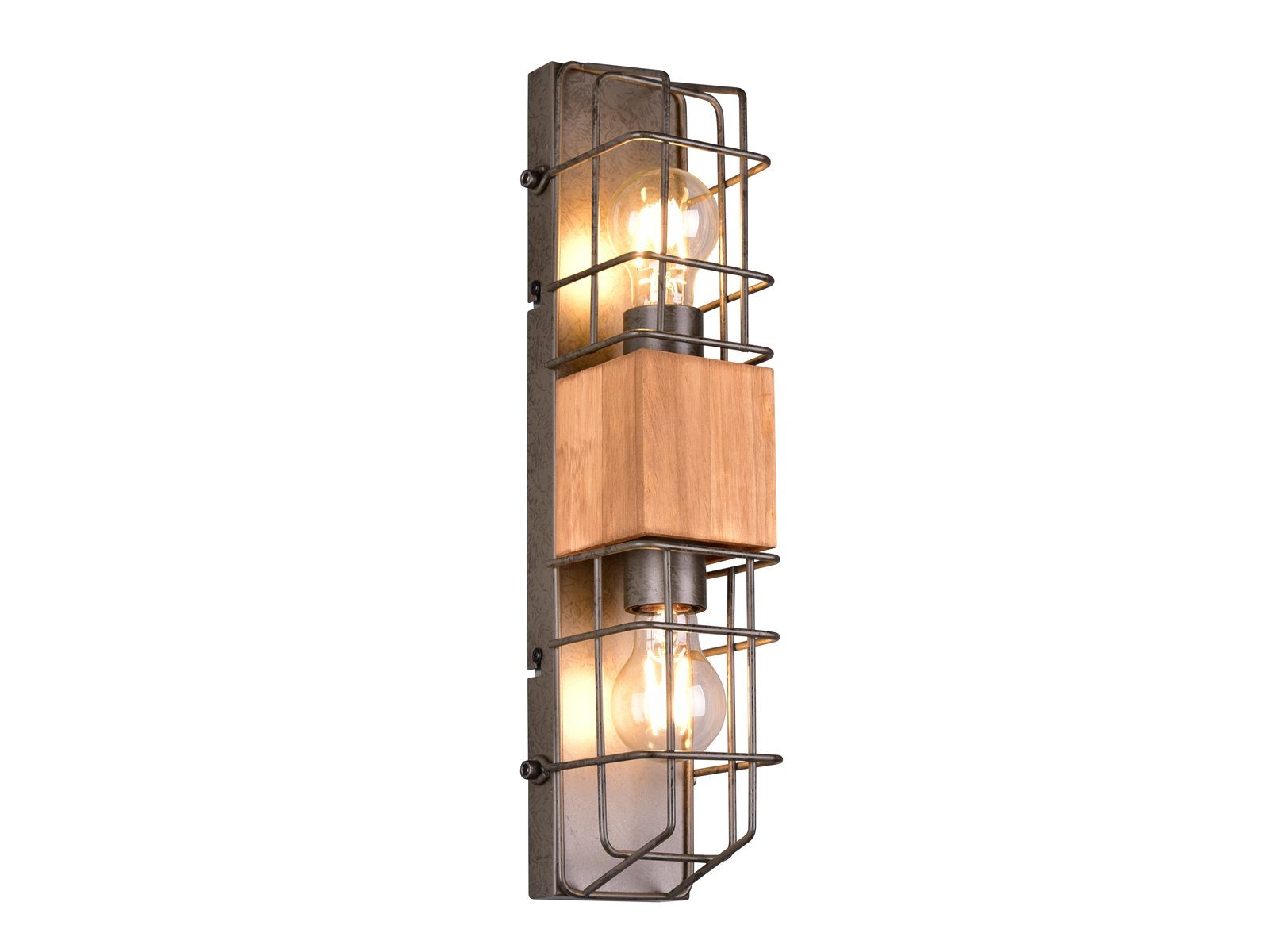 meineWunschleuchte Wandleuchte, ohne Leuchtmittel, große Industrial Innen Wand-Beleuchtung mit Gitter und Holz, Höhe 45cm