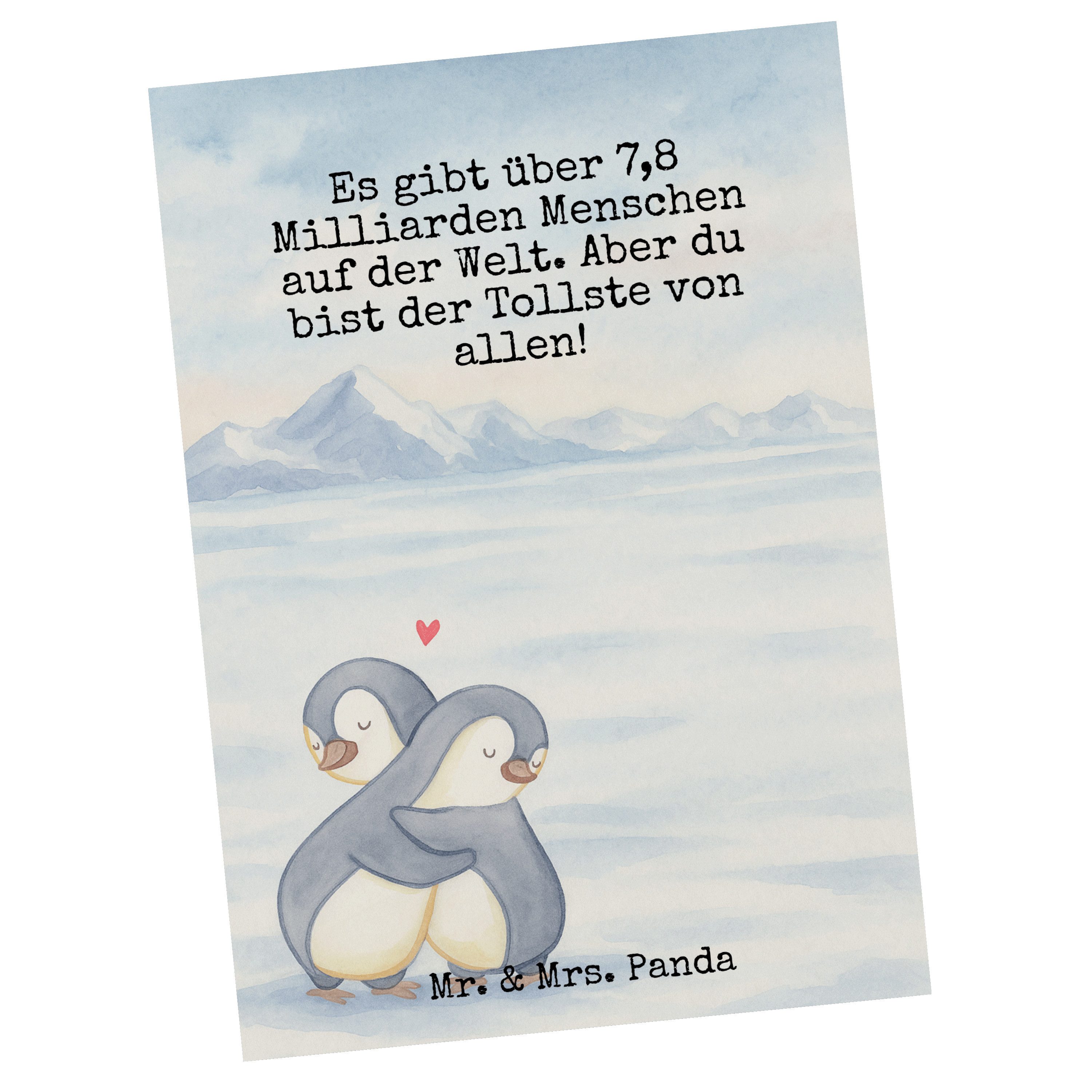 Mr. & Mrs. Panda Postkarte Pinguine Kuscheln Design, Ansichtskarte, Weiß, kunstkarte, Postkarte, Geschenk Liebe Postkarten