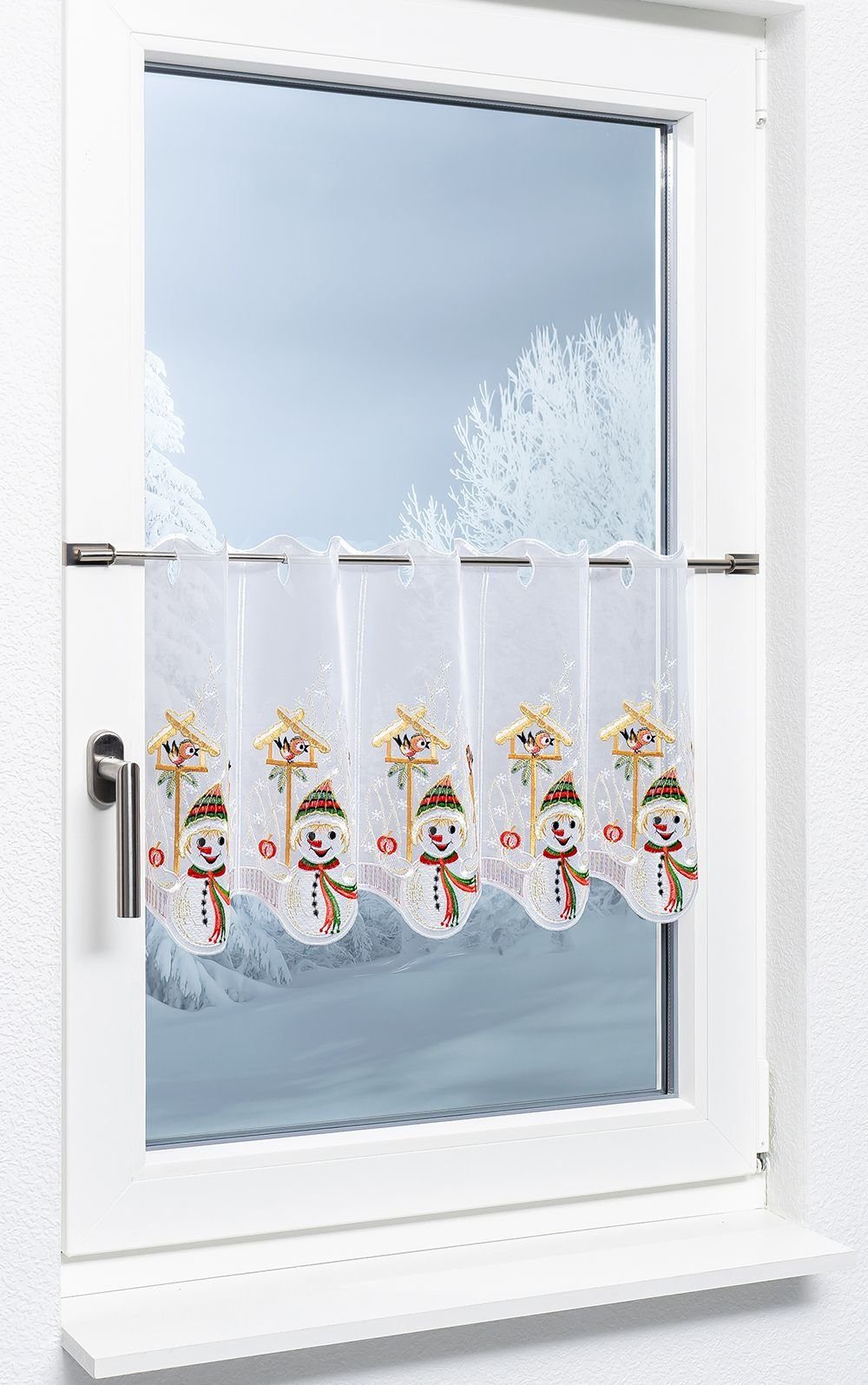 Plauener Spitze® Scheibengardine Schneemann, (1 St), günstig online kaufen
