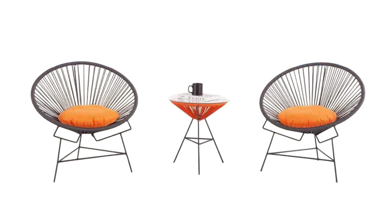 Xlmoebel Gartenlounge-Set Gepolsterte Sessel mit Tisch für Garten und Terrasse, (3-tlg., 3tlg.Veranda (Couchtisch + 2x Stühle), Hergestellt in Europa