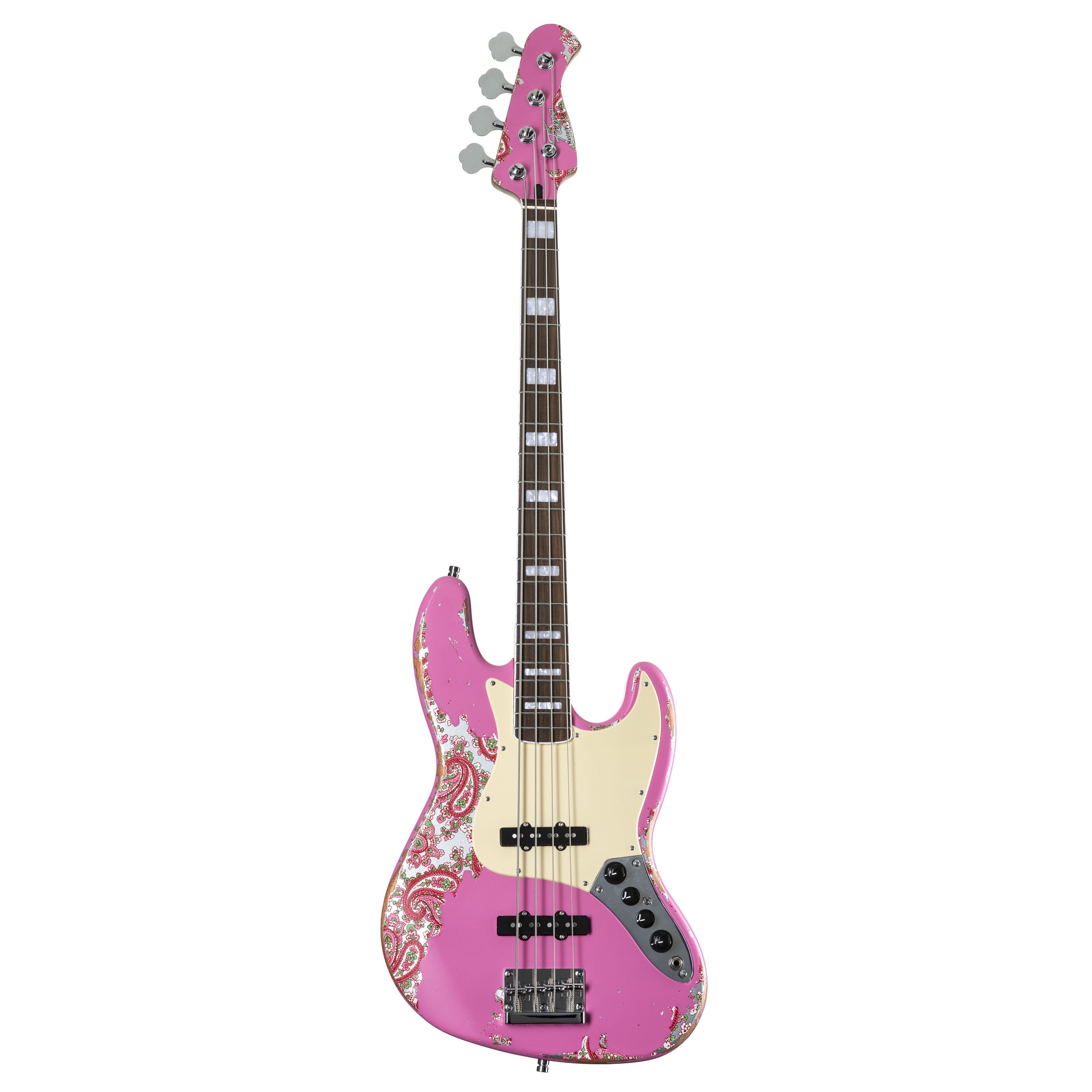FAME E-Bass, E-Bässe, 4-Saiter E-Bässe, Custom JB 4 Worn Shell Pink over Pink Paisley - E-Bass