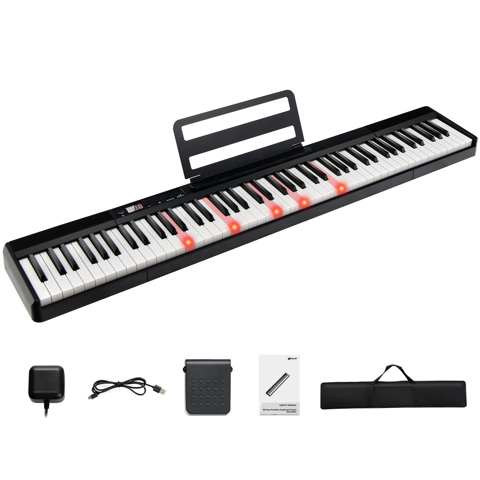 COSTWAY Home-Keyboard, 88 Tastatur Elektroklavier, Digitale Keyboard, tragbar