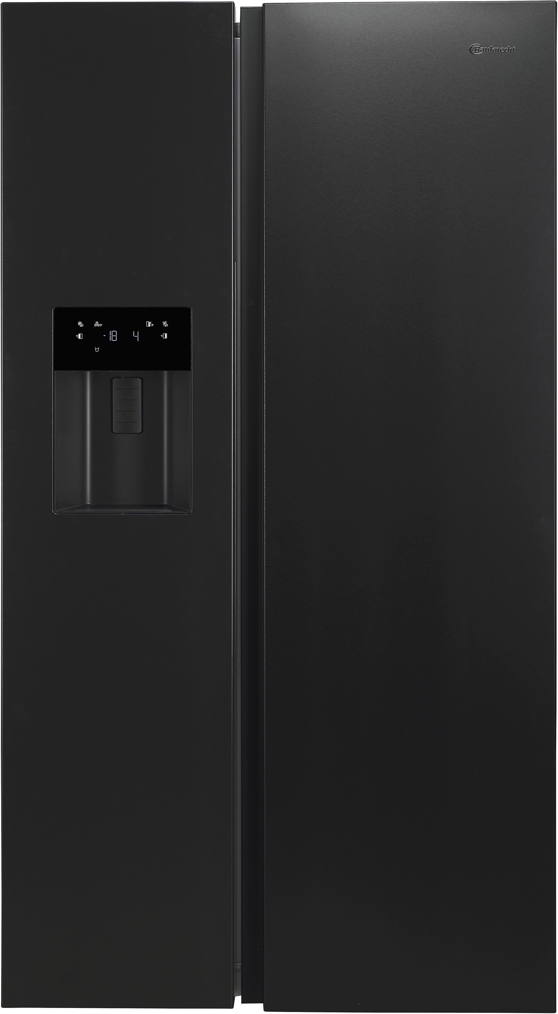 BAUKNECHT Side-by-Side SBS IW D90 Black, 179 cm hoch, 91 cm breit, Wasser- und Eiswürfelspender – Wasser, Crushed Eis & Eis jederzeit