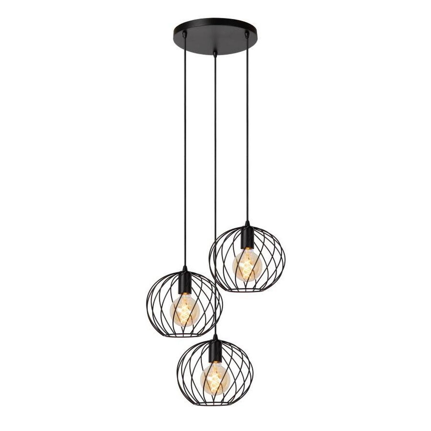 Licht-Erlebnisse Pendelleuchte LORIN, ohne Leuchtmittel, Metall H: max. 165 cm Schwarz E27 3-flammig Kugel Schirm Modern
