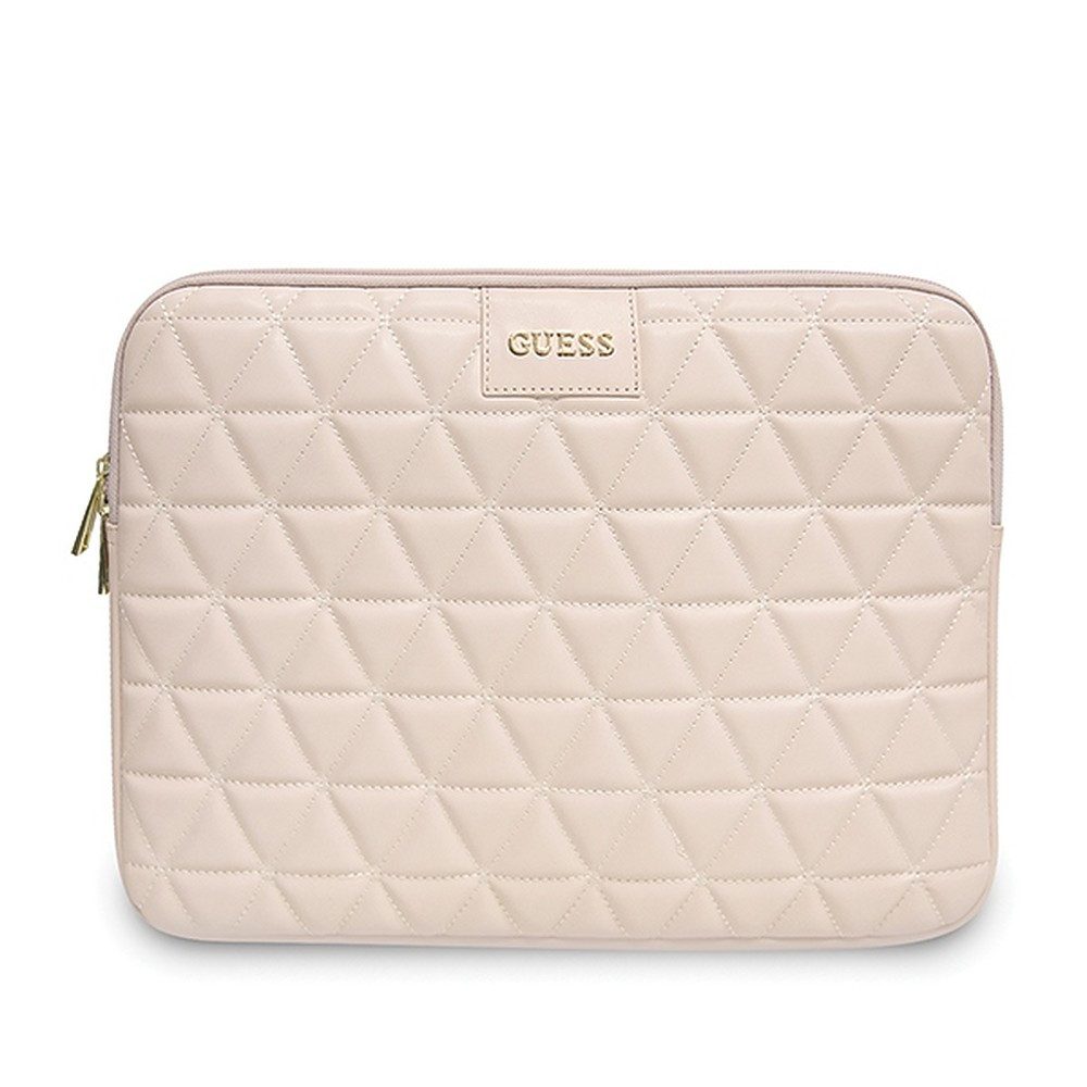 Guess Laptoptasche Notebooktasche Schutzhülle Gerätetasche (Spar-Set, 1-tlg., 36 x 26 x 4 cm leicht), Steppoptik, goldfarbene Beschläge, Außenfach