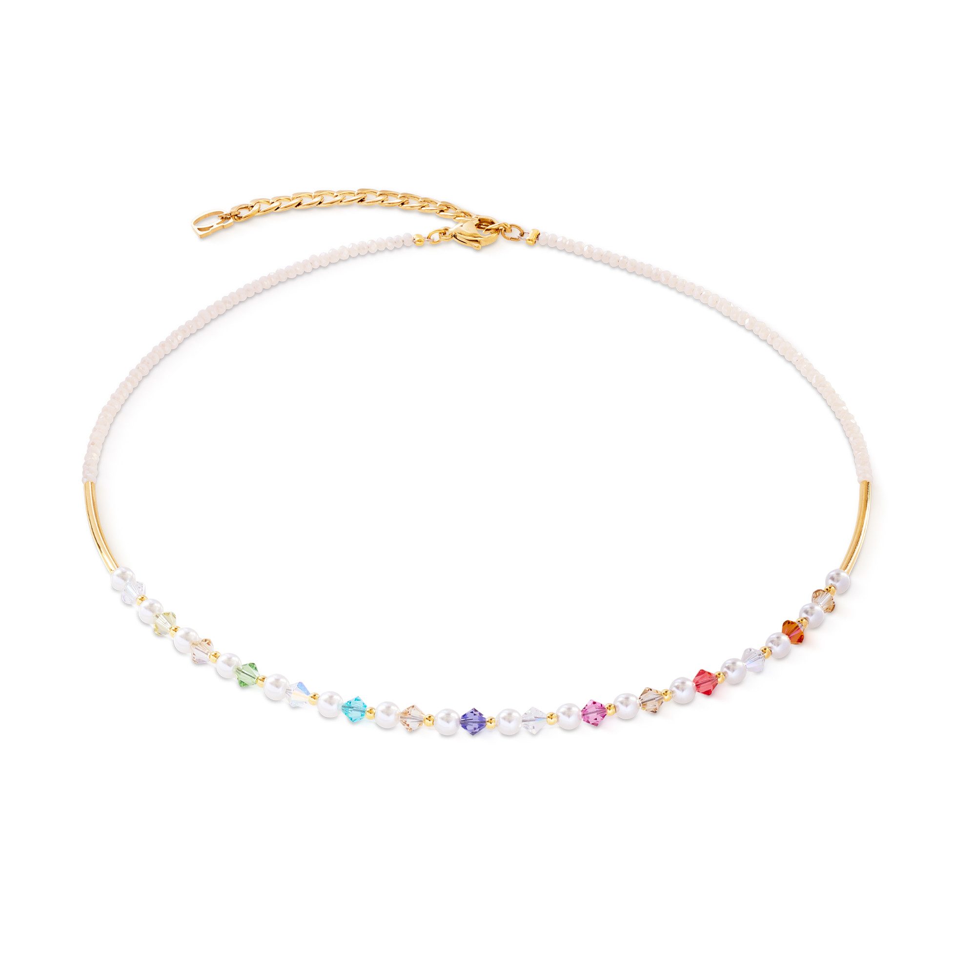 COEUR DE LION Collier Schmuck Edelstahl Princess Pearls Halskette rainbow Würfelkette, Made in Germany - mit Swarovski® Kristall - mit Swarovski® Perle