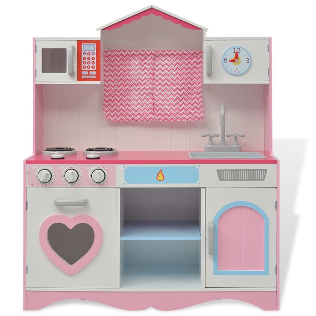 vidaXL Spielküche Spielzeugküche Holz 82×30×100 cm Rosa und Weiß MDF