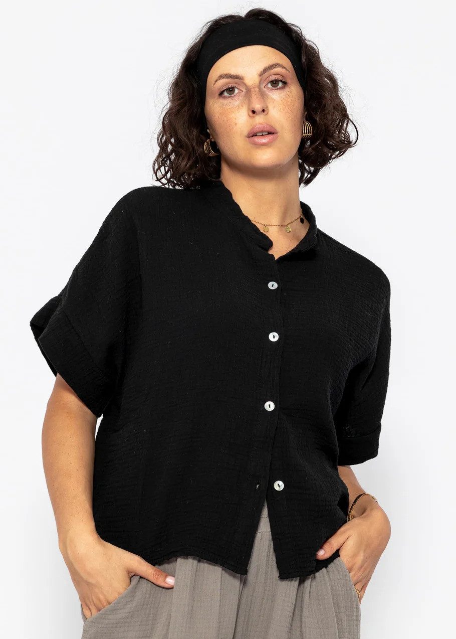 SASSYCLASSY Langarmbluse Musselin Bluse Kurzarm für Damen Musselinbluse im günstig online kaufen