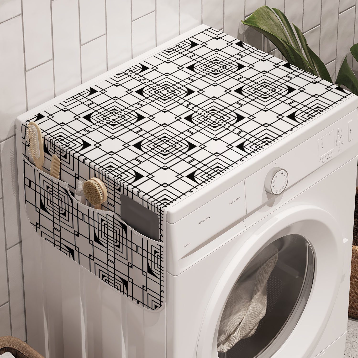 Abakuhaus Badorganizer Anti-Rutsch-Stoffabdeckung für Waschmaschine und Trockner, Geometrisch Konzentrische Formen Artwork