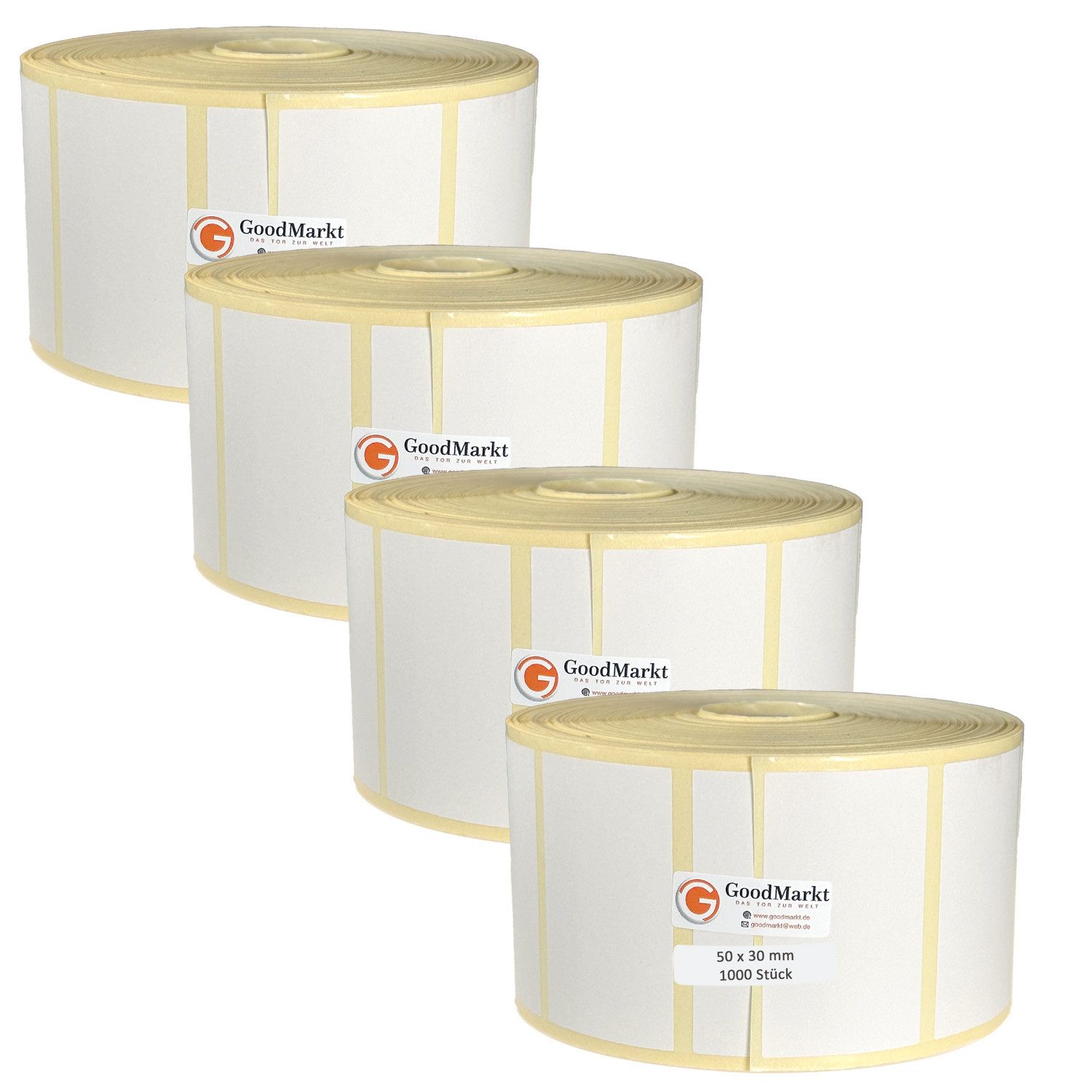 GoodMarkt Etiketten 50x30mm Selbstklebende Thermo Etiketten auf Rolle 1000 Labels, Adressetiketten Haushaltsetiketten Bedruckbar Aufkleber für Büro Küche