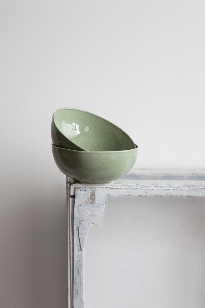 Kütahya Porselen Suppenteller Kütahya Porselen 2er Schüssel Set 17 cm Porzellan Grün Modern