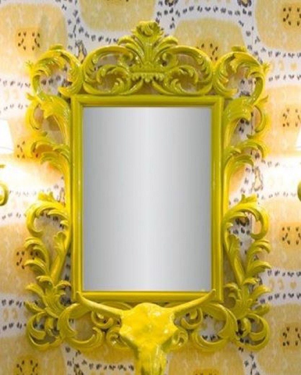 Casa Padrino Barockspiegel Luxus Barock Handgefertigter Wandspiegel Barockstil - im - Deko Prunkvolle Barock Gelb Spiegel Accessoires
