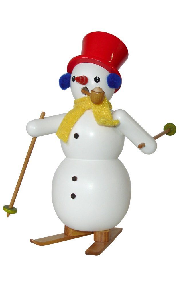 Räuchermännchen Räuchermann Schneemann auf Ski Langlauf Höhe 20cm NEU, gelber Schal, blaue Ohrenschützer