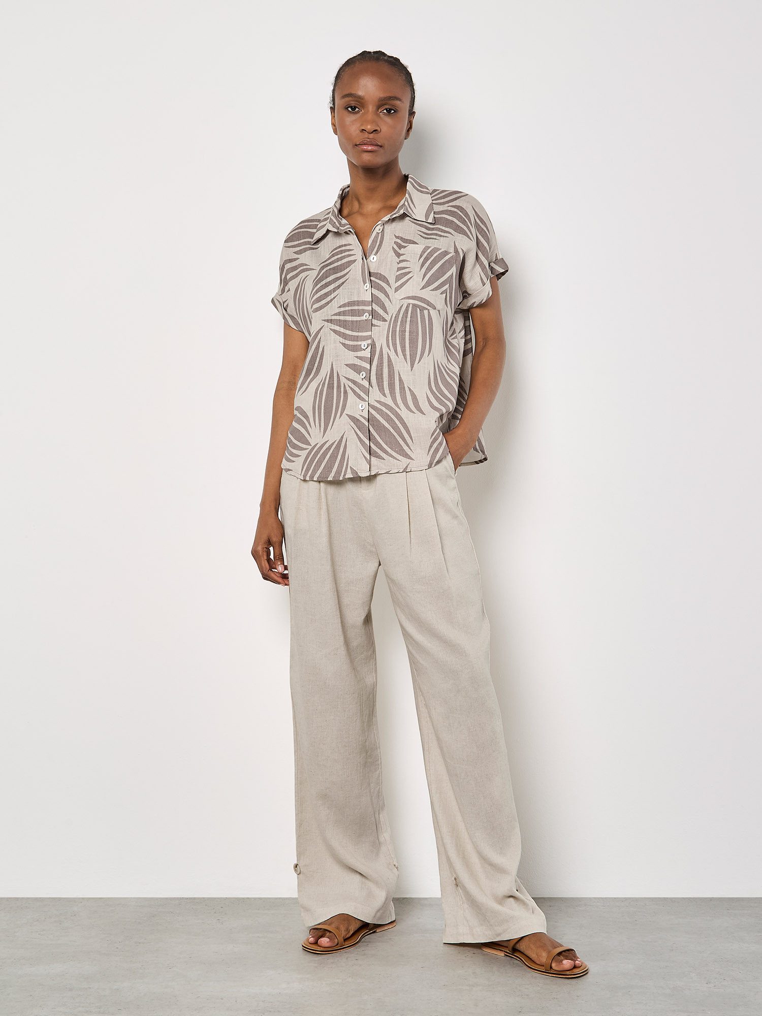 Apricot Hemdbluse Hemd mit Muscheldruck aus Leinenmischung günstig online kaufen