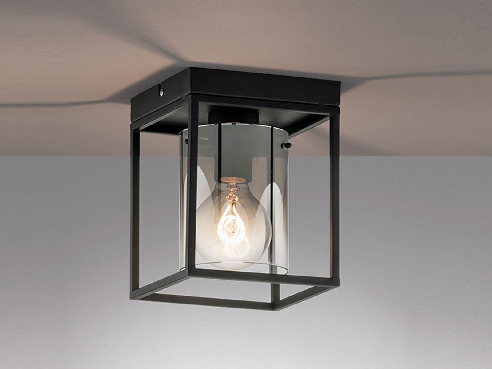 viereckig Lampenschirm mit Deckenleuchte, LED Rauch-Glas wechselbar, & dimmbar Dimmfunktion, meineWunschleuchte 16x16cm LED Warmweiß, LED klein