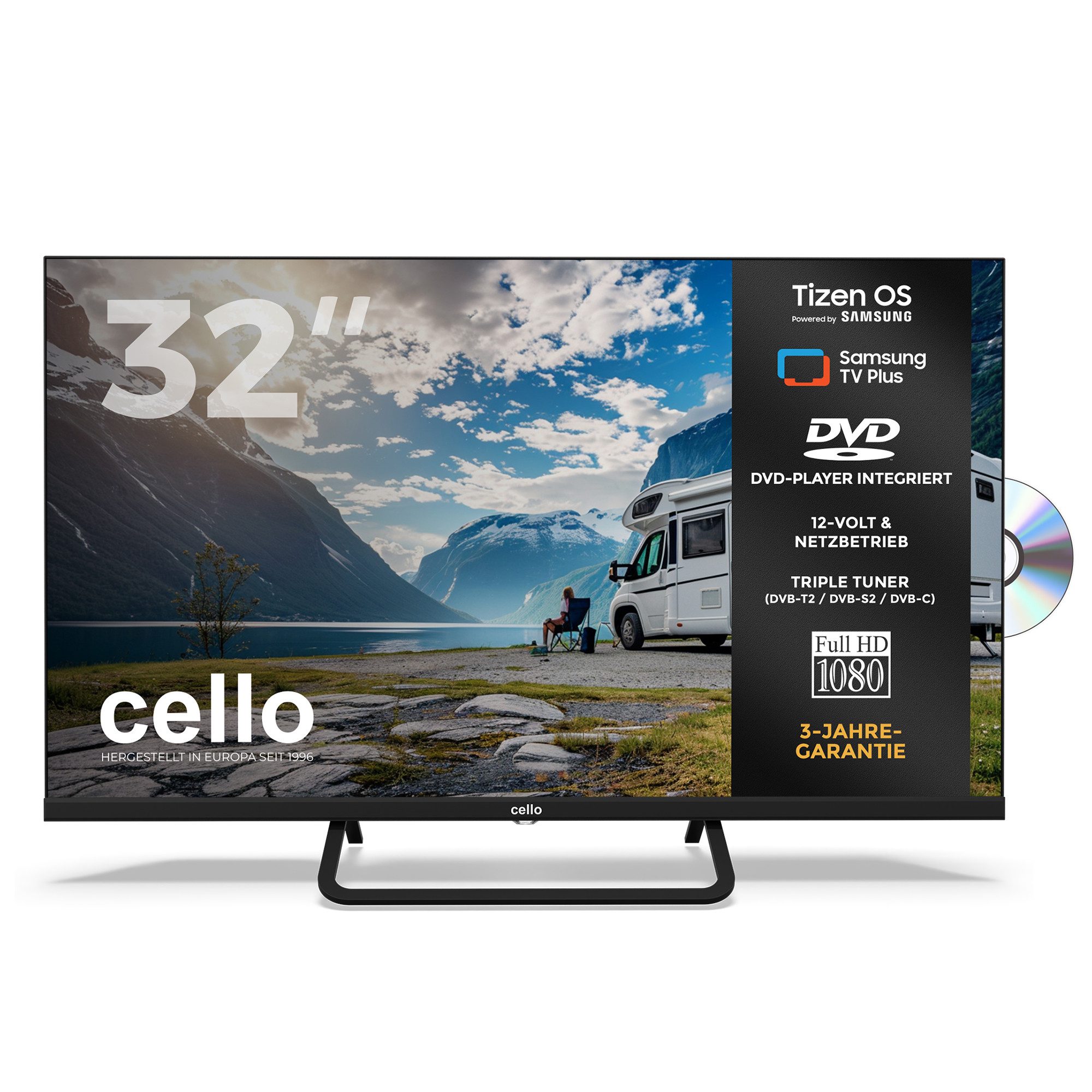 Cello CTrav-32TZF LED-Fernseher (81 cm/32 Zoll, Full HD, Smart TV, LAN (RJ45), WLAN, Triple Tuner (DVB‑S2/T2/C), Smart Tizen OS powered by Samsung)