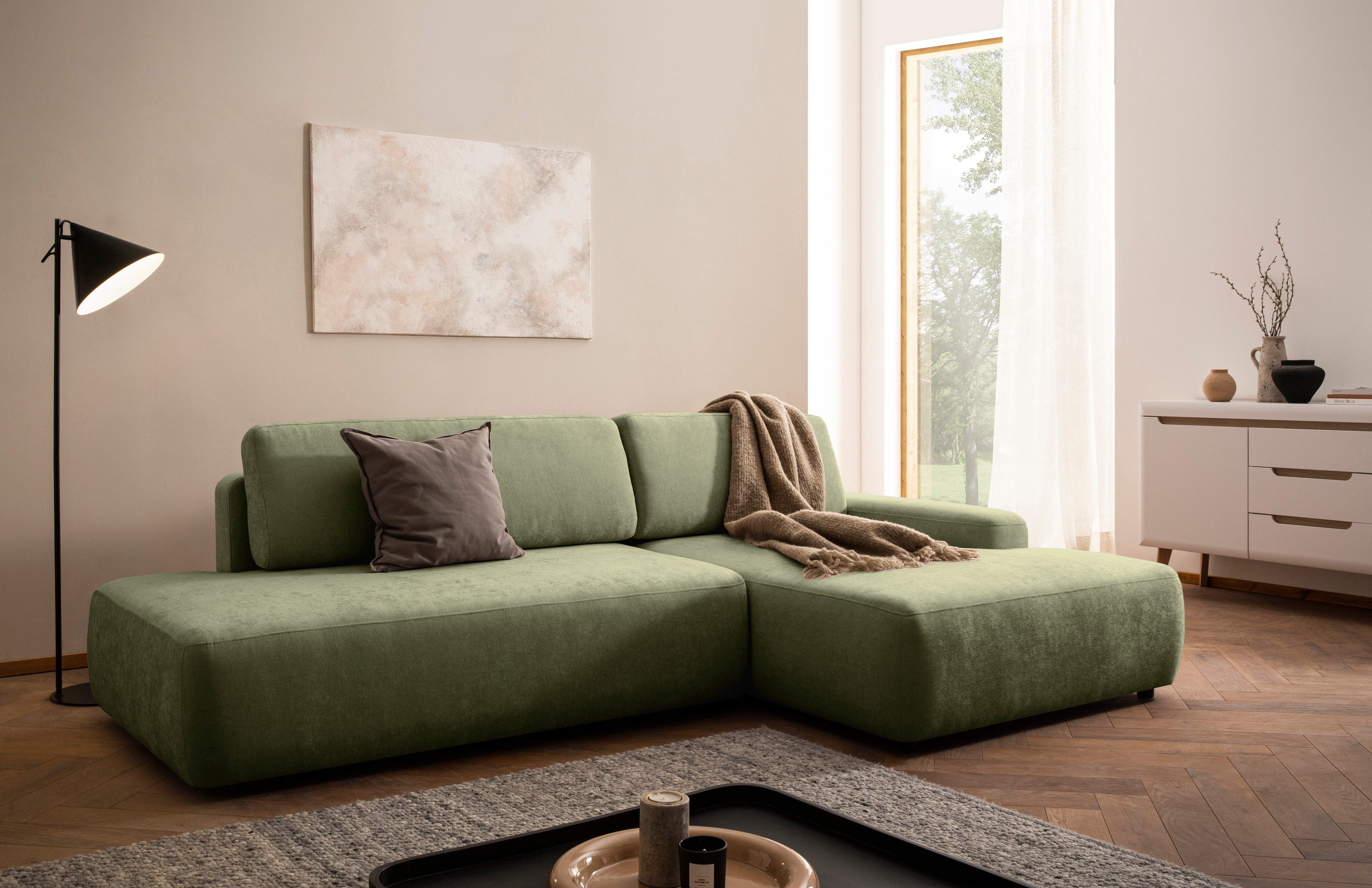 Home affaire Ecksofa TORGE, Schlafsofa Cord, Samtvelours u. Strukur fein, Couch in L-Form, Schlaffunktion und Bettkasten, Liegefläche: 210x125 cm, neues Design