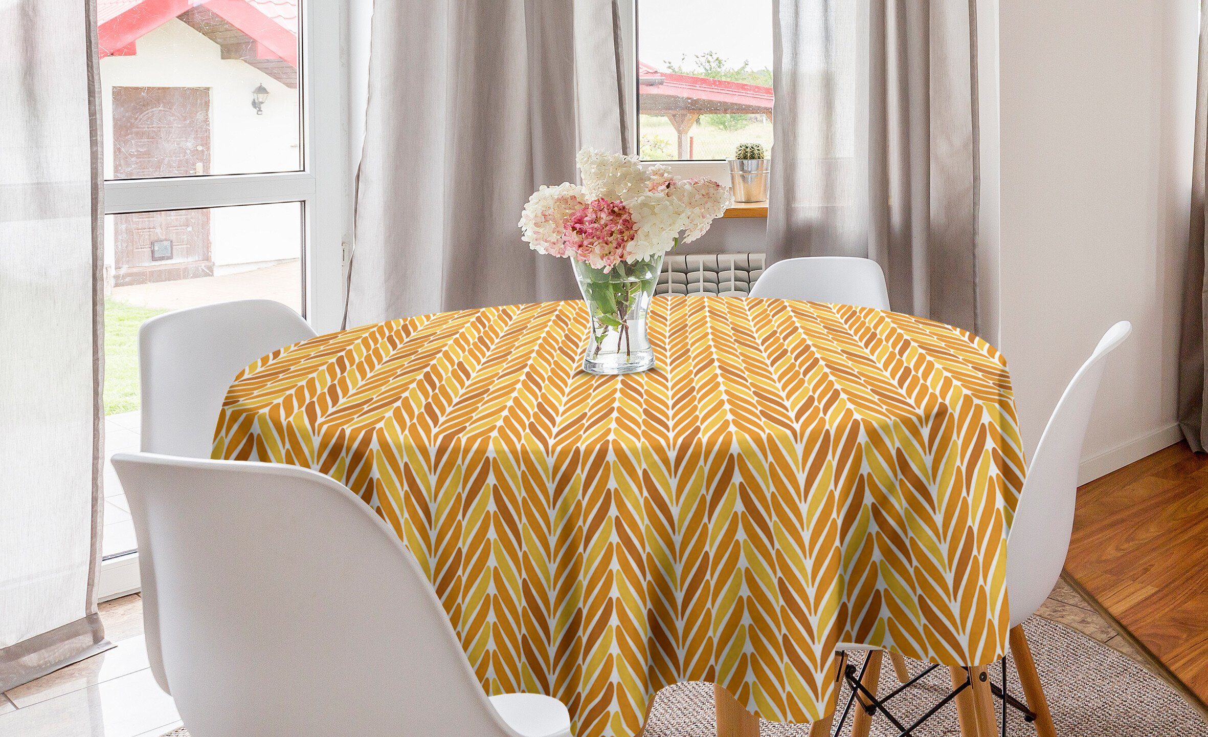 Abakuhaus Tischdecke Kreis Tischdecke Abdeckung für Esszimmer Küche Dekoration, Orange und Gelb Blatt wie Motif