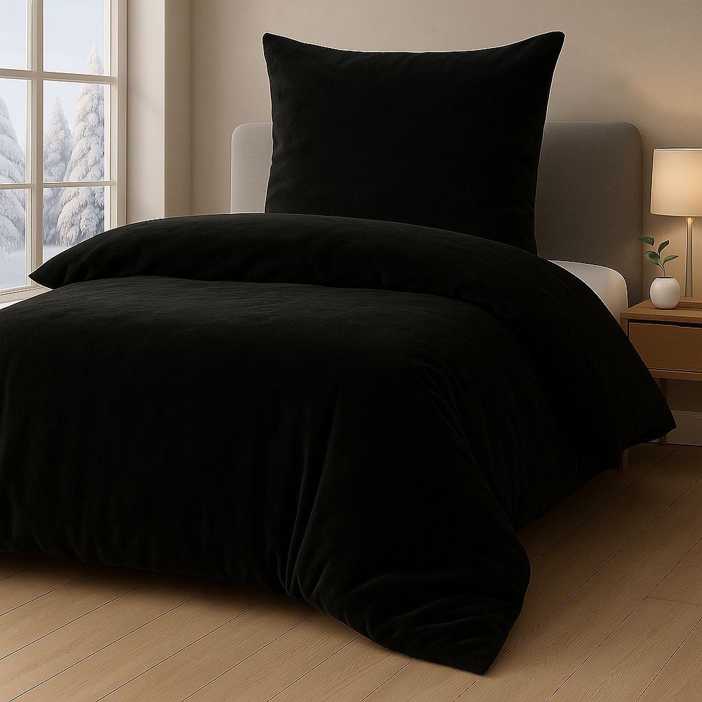 Malika Bettwäsche aus 100% Mikrofaser, 135x200 + 80x80 cm Cashmere Touch, Schwarz, Cashmere Touch, 2 teilig, Für Allergiker geeignet, pflegeleicht, angenehm weicher Stoff