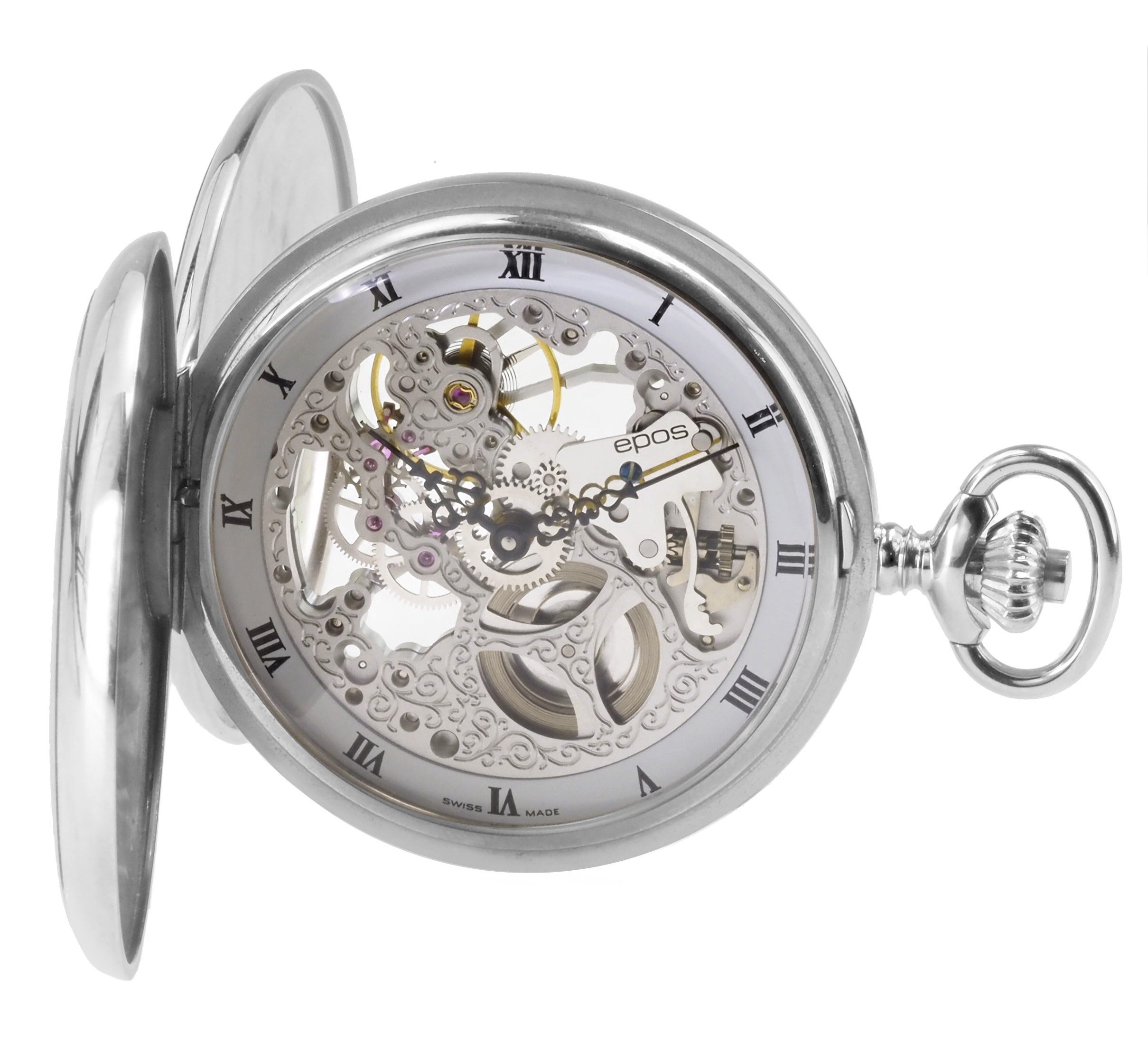 EPOS Taschenuhr schweizer Handaufzug Unitas 6497-1 2078.185.29.30.00, Zifferblatt skelletiert