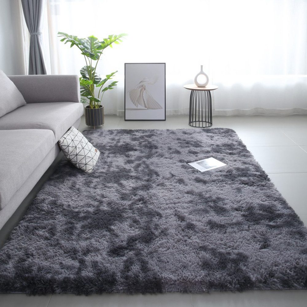 FOUORTUNATE-BEE Hochflor-Teppich Hellgrau Teppich für Wohnzimmer günstig online kaufen
