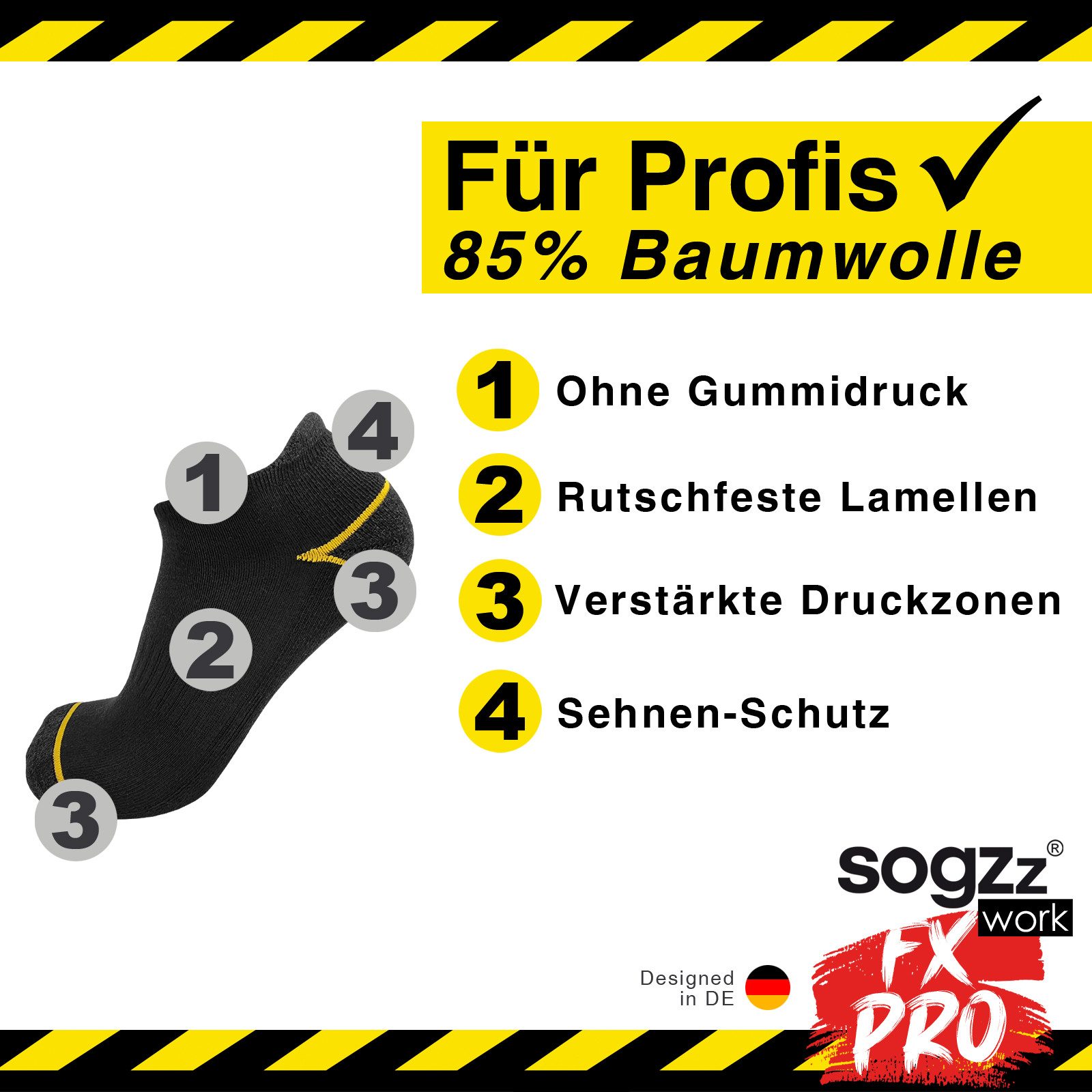 sogzz Arbeitssocken Sneaker 8-16 Paar kurz aus 85% Baumwolle für Herren (Work FX PRO Sneaker, 8-Paar)