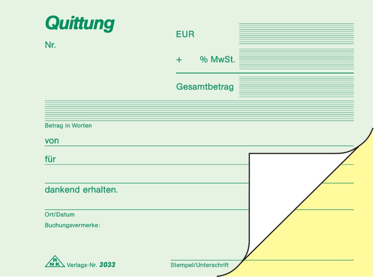 Formularblock Quittungsblock mit MwSt. A6 2x40 Blatt selbstdurchschreibend