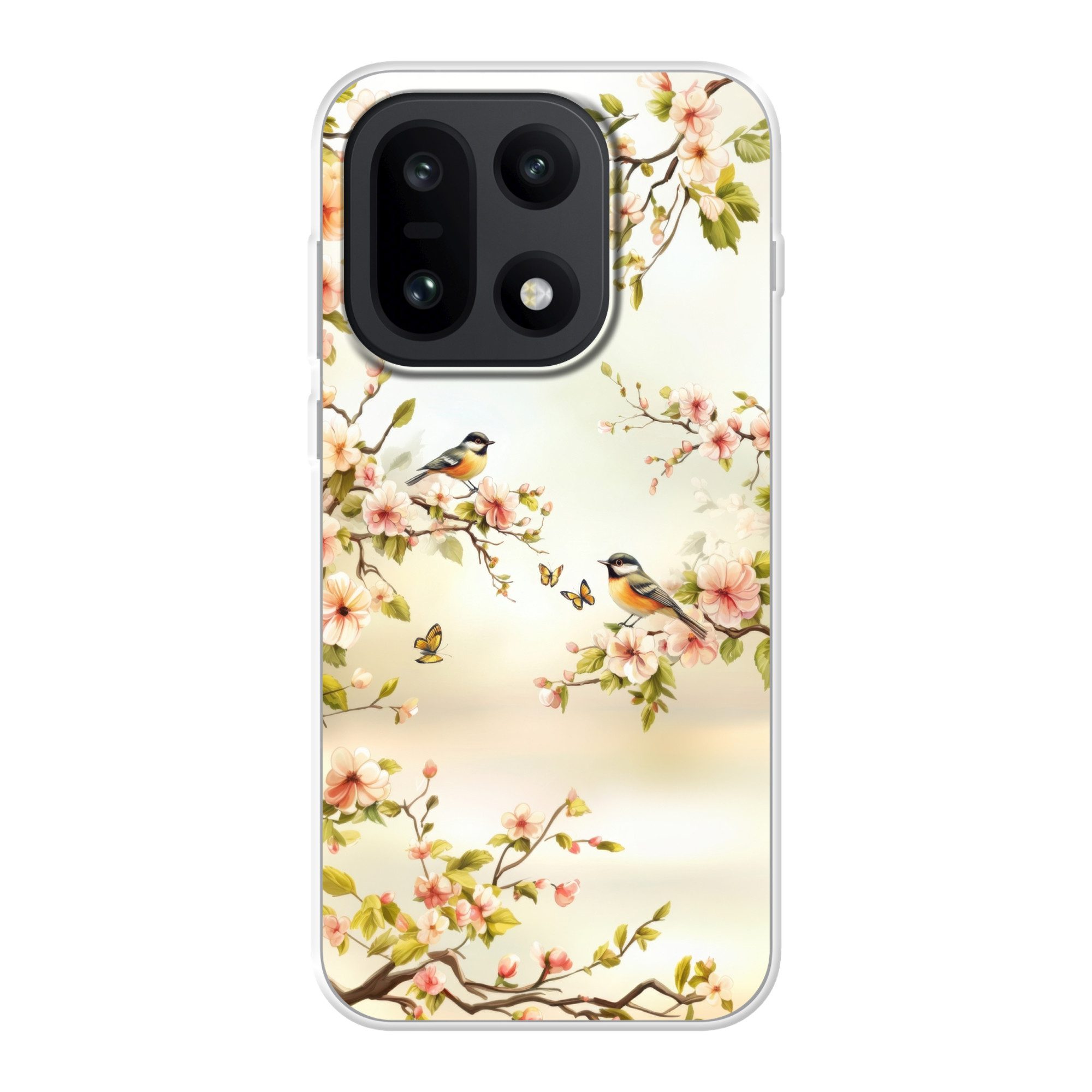 MuchoWow Handyhülle für OnePlus 15 Äste - Blumen - Vögel - Rosa, Phone Case, Silikon, Schutzhülle Dünn