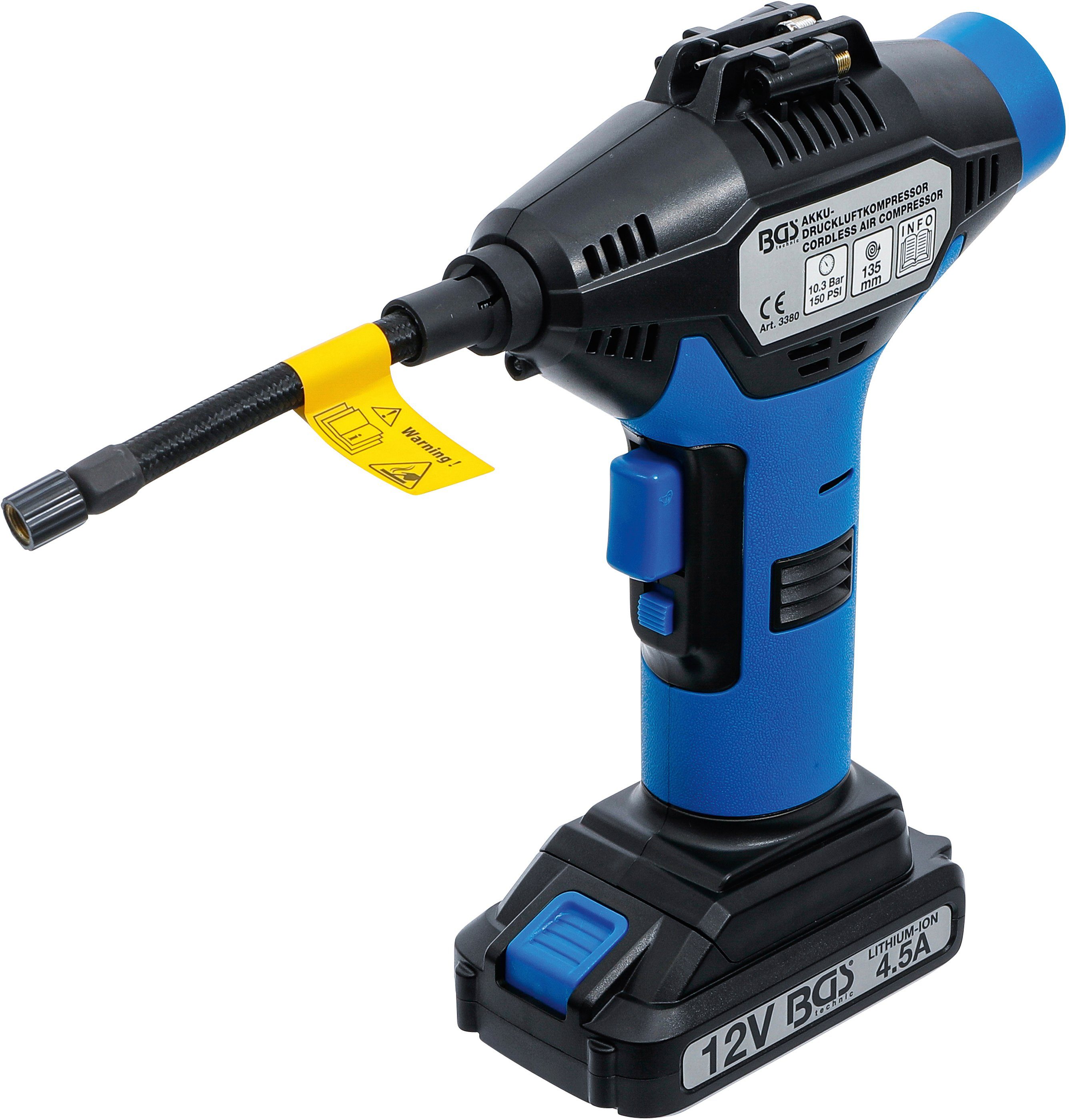 BGS technic Akku-Luftpumpe Akku-Druckluftkompressor z.Aufpumpen von Reifen, Spiel-, Sportartikeln (1-tlg)