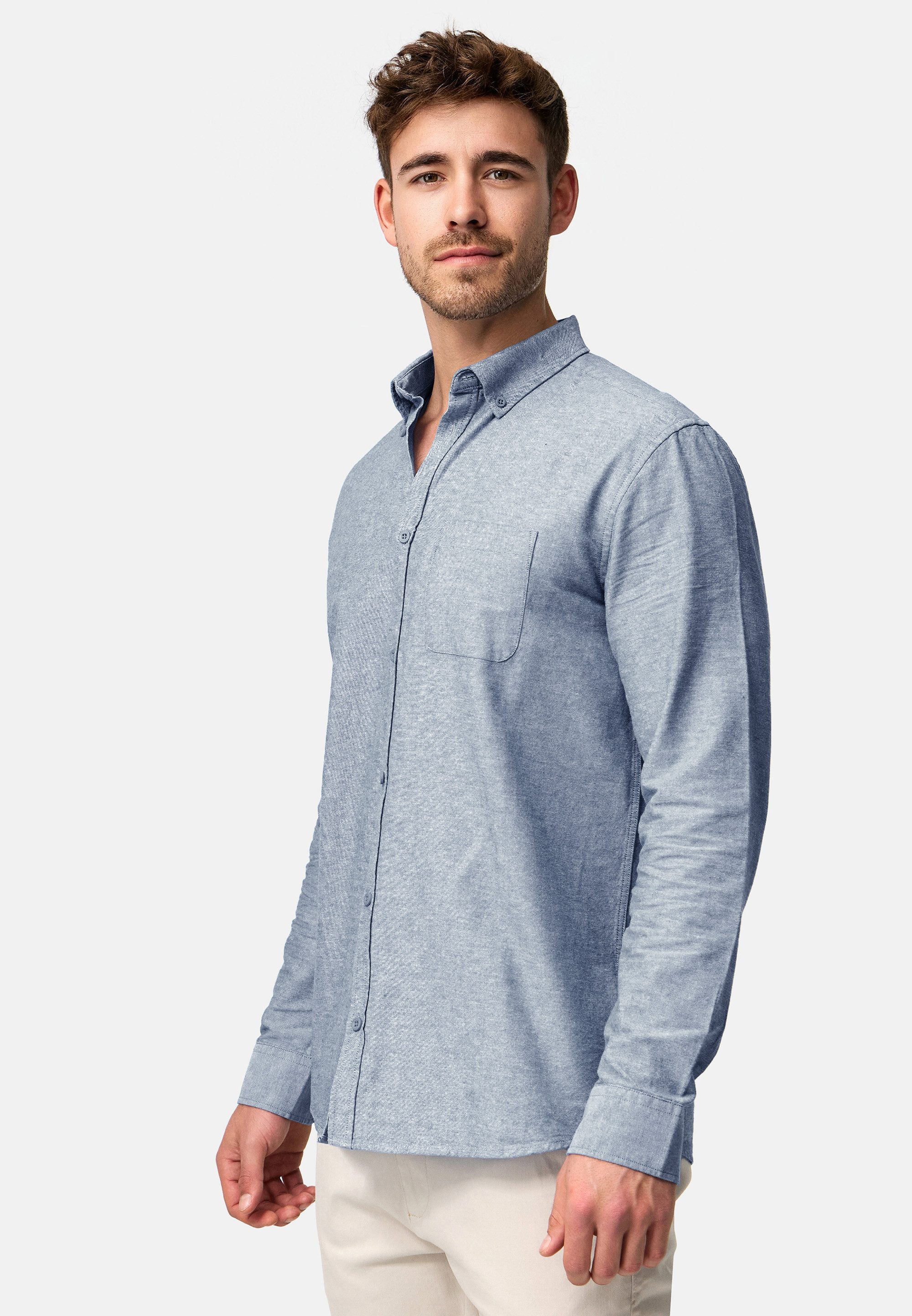 Indicode Langarmhemd Herren Kepner Herrenhemd Langarm mit Button-Down-Kragen und Brusttasche