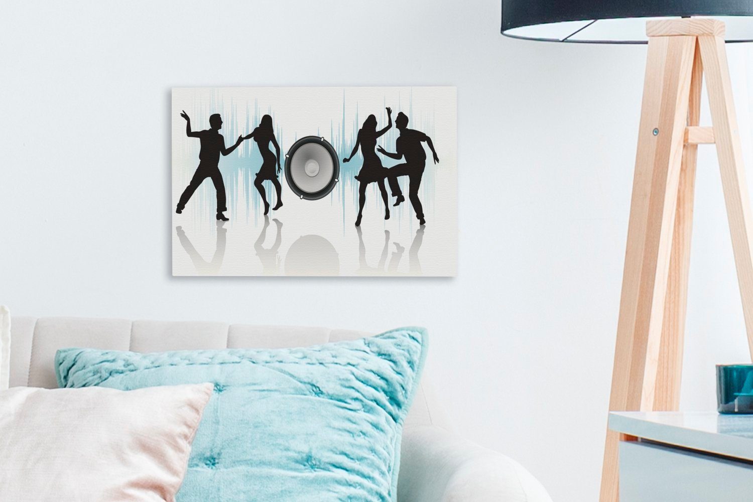 (1 tanzenden OneMillionCanvasses® Leinwandbild Menschen einer Aufhängefertig, Illustration Schachtel, 30x20 cm von Wandbild Leinwandbilder, St), Eine Wanddeko, mit