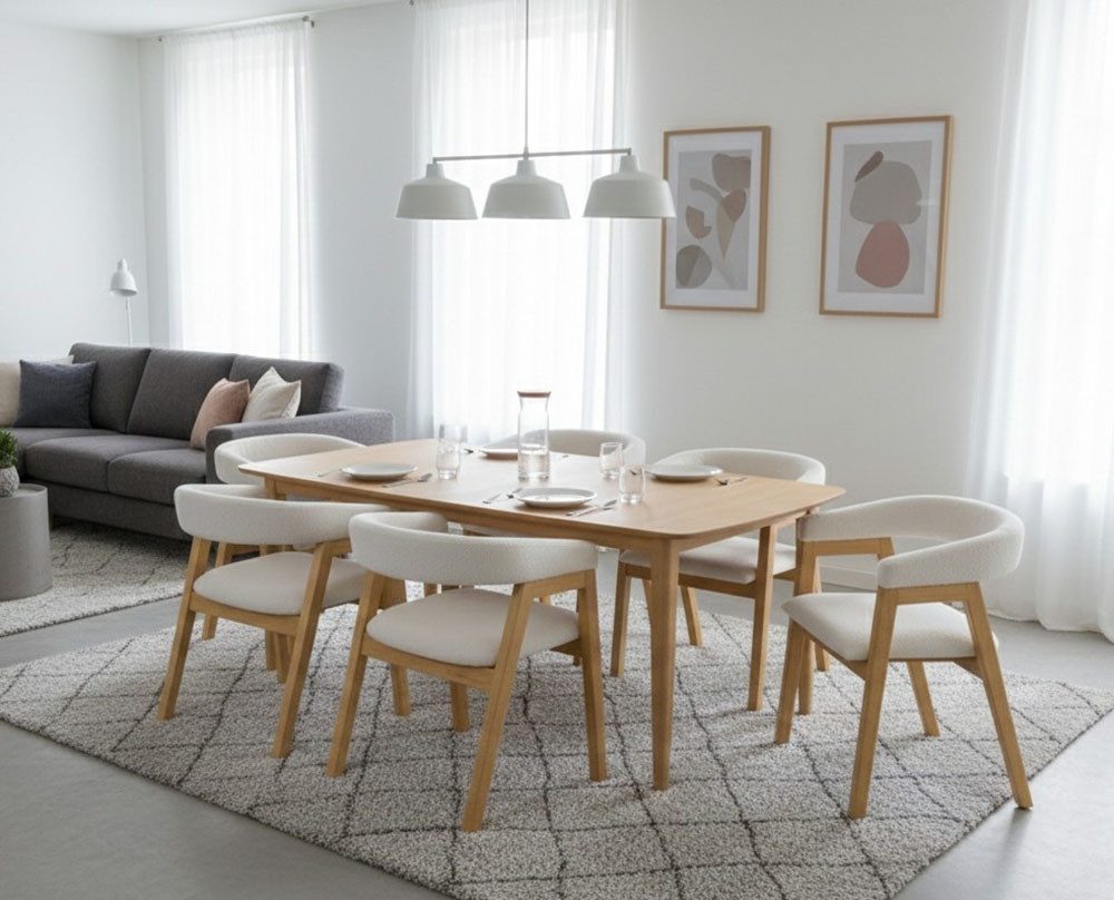 Jahnke Armlehnstuhl BOW SIT DUO (Set), Esszimmerstuhl (2er Set), Massivholz, Boucle-Stoff,bis 110kg belastbar