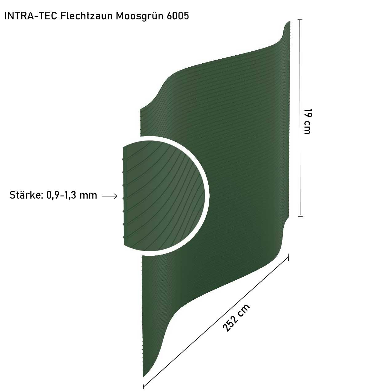 INTRA-TEC Sichtschutzstreifen Zaun-Sichtschutzstreifen aus Hart-PVC 252x19 cm Doppelstabmattenzäune, Windschutz, einfach zuschneidbar, pflegeleicht