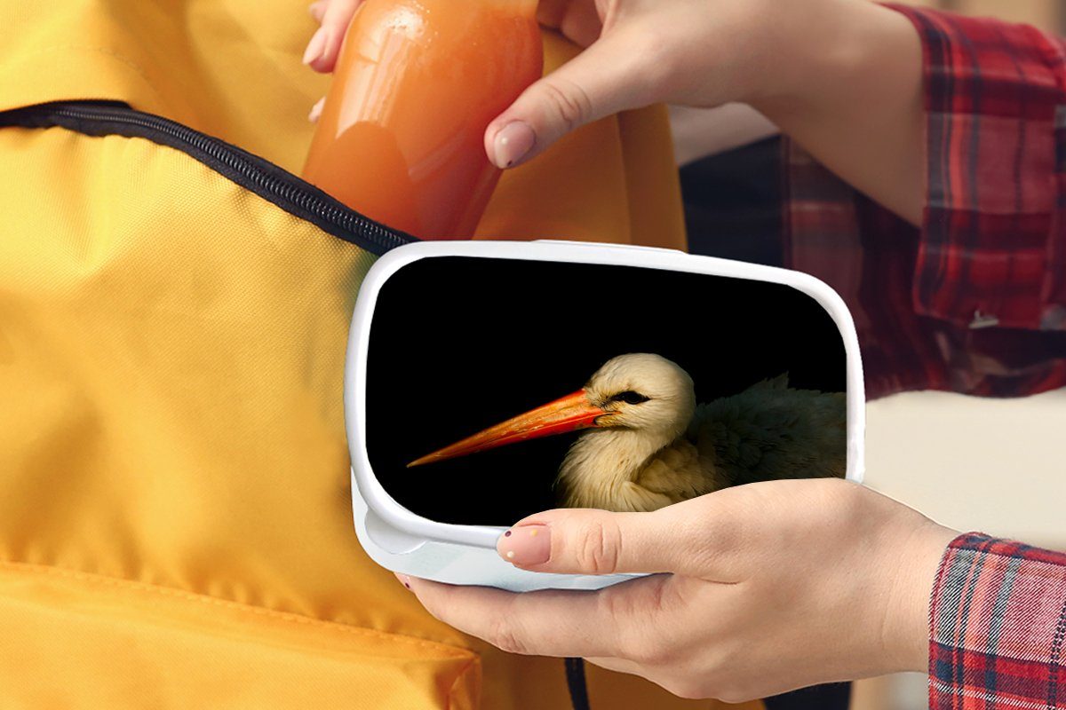 weiß - Vogel Mädchen Kinder und MuchoWow Schnabel und für Erwachsene, Brotbox Kunststoff, - Federn, (2-tlg), Lunchbox Jungs Brotdose, für
